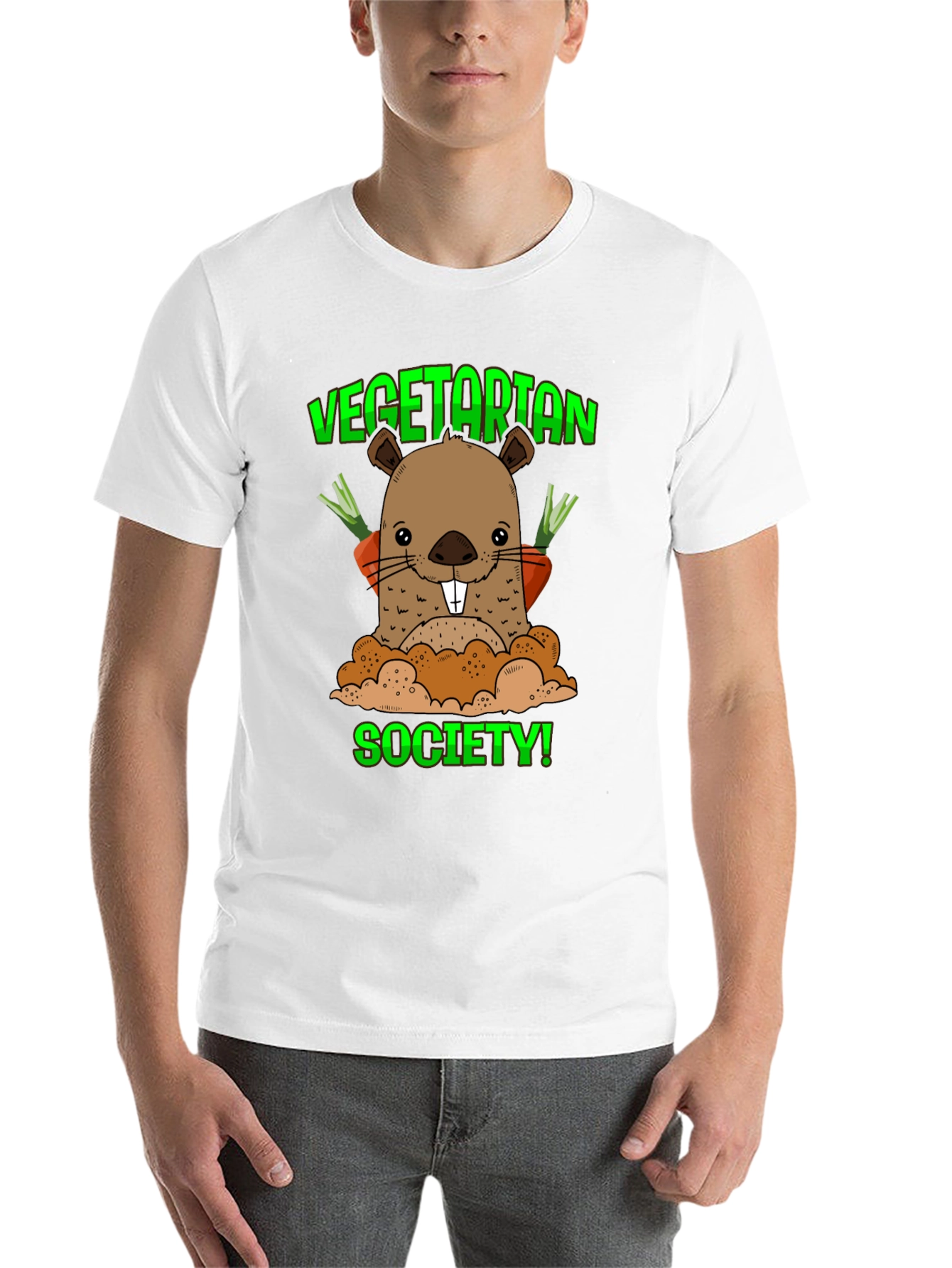 Black Vegetarian Society T-Shirt with Groundhog Graphic view 14