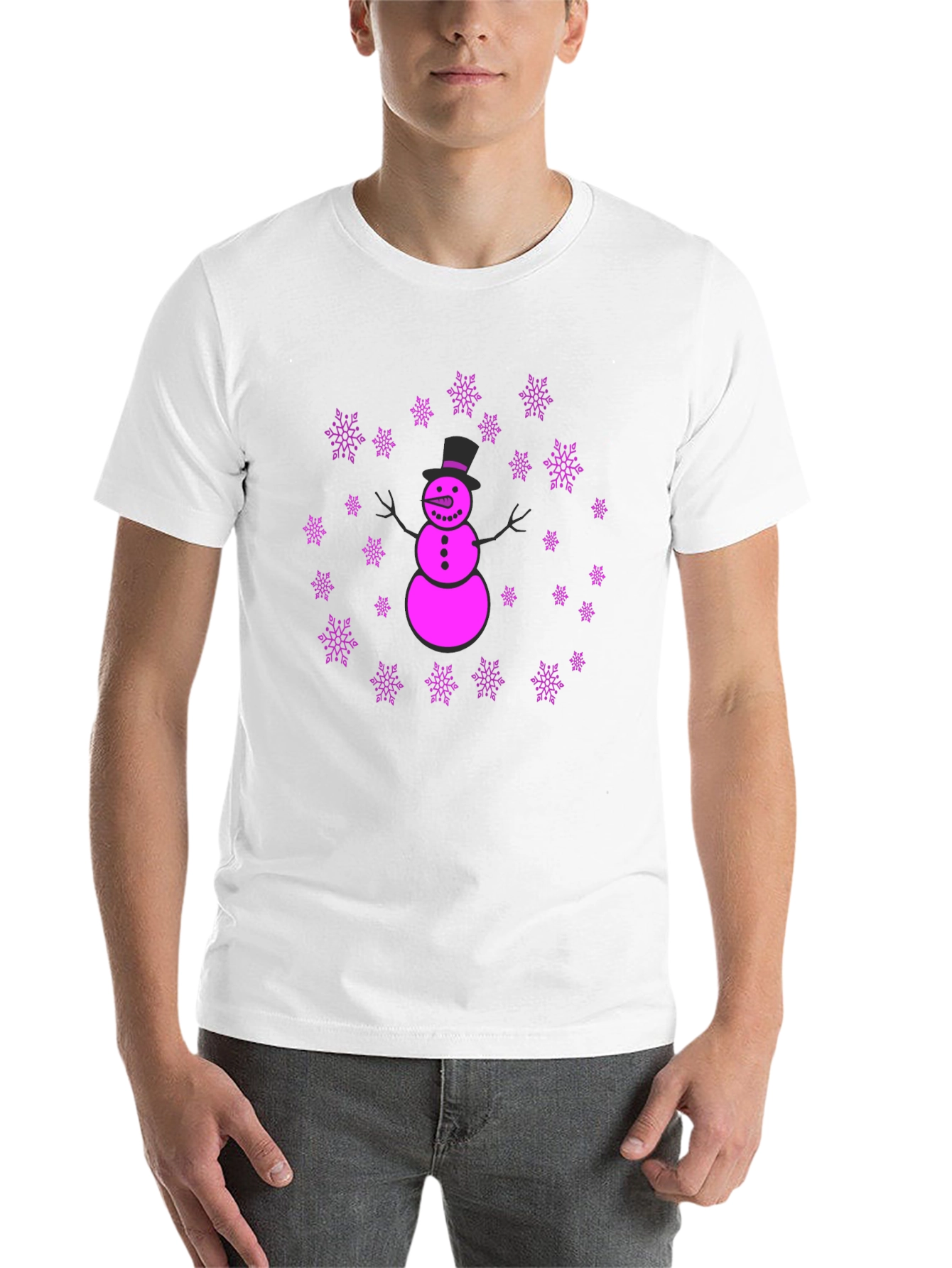 Black Snowman Snowflake Graphic T-Shirt - Fun Winter Holiday Apparel view 14