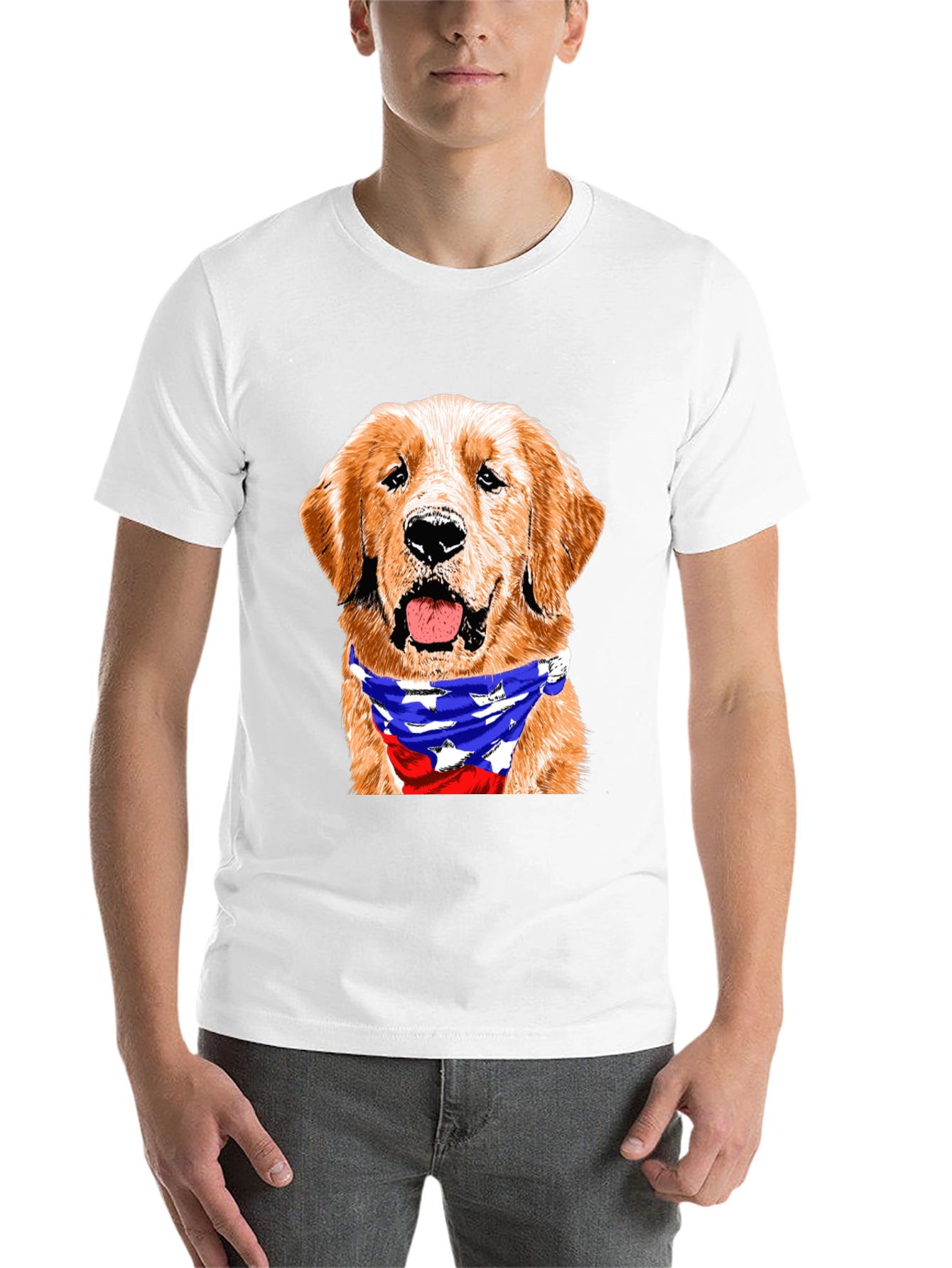 Black Golden Retriever American Flag Bandana T-Shirt view 14