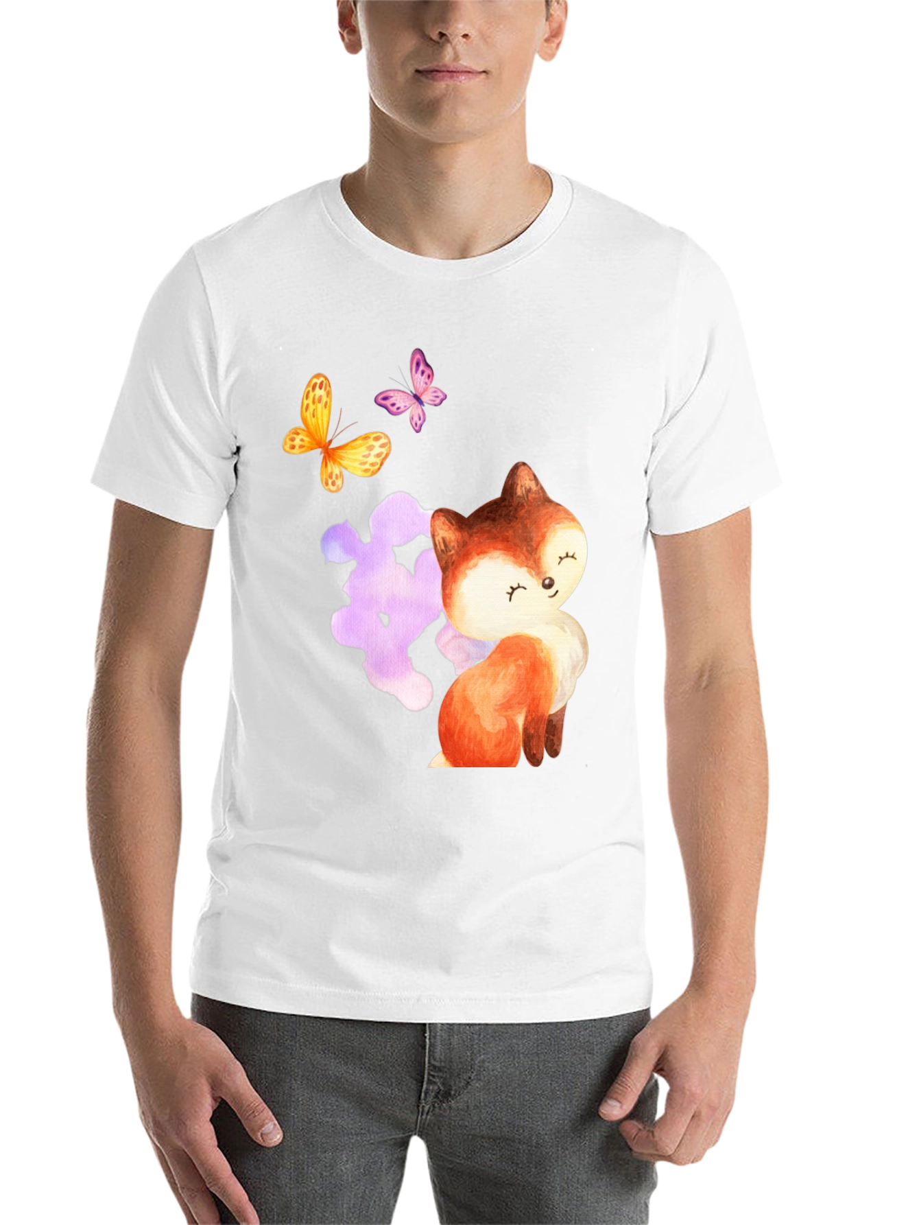 Black Cute Fox & Butterfly Graphic Tee - Stylish Comfort view 14