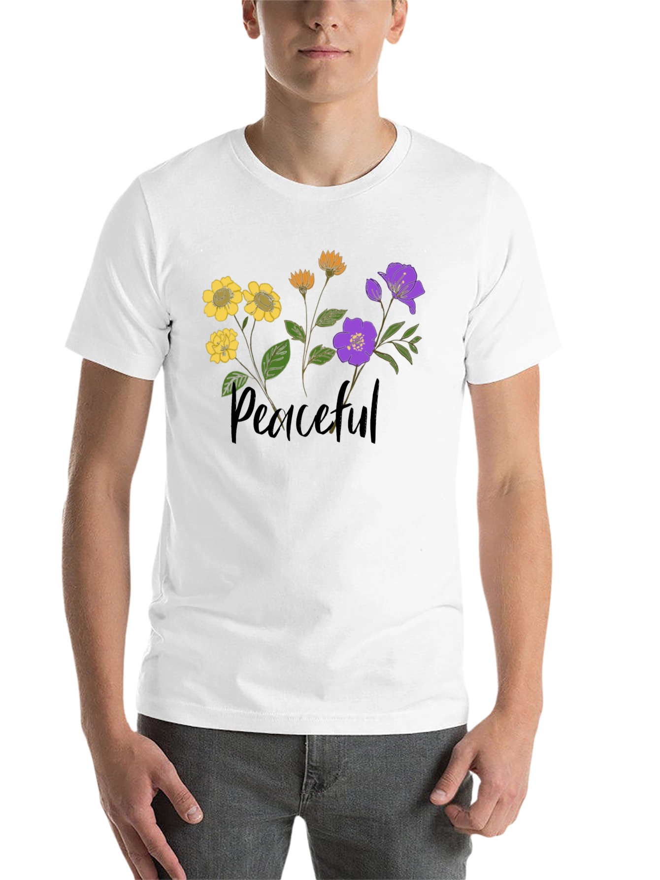 Black Peaceful Flower Graphic Tee view 14