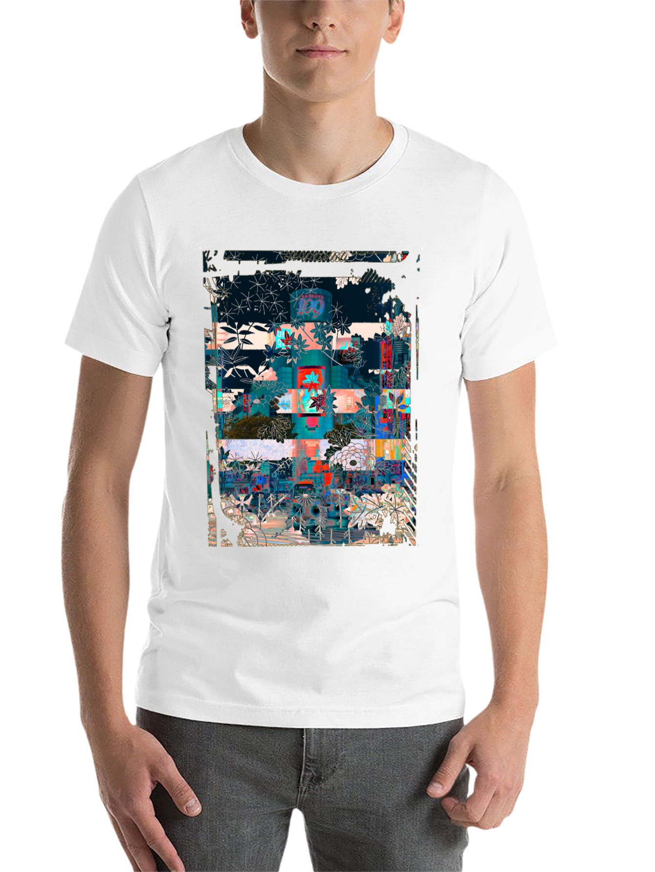 Black Abstract Floral Urban T-Shirt view 14