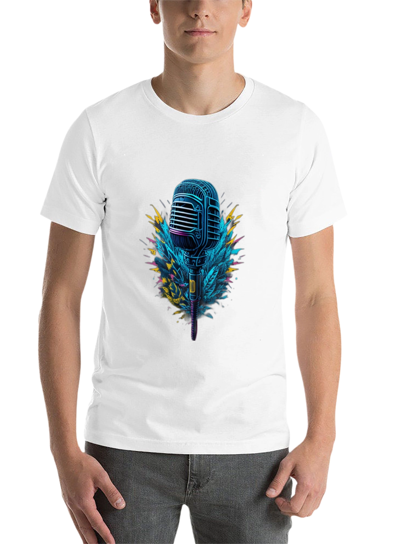 Black Retro Microphone Graphic Tee - Cool Musician Style view 14