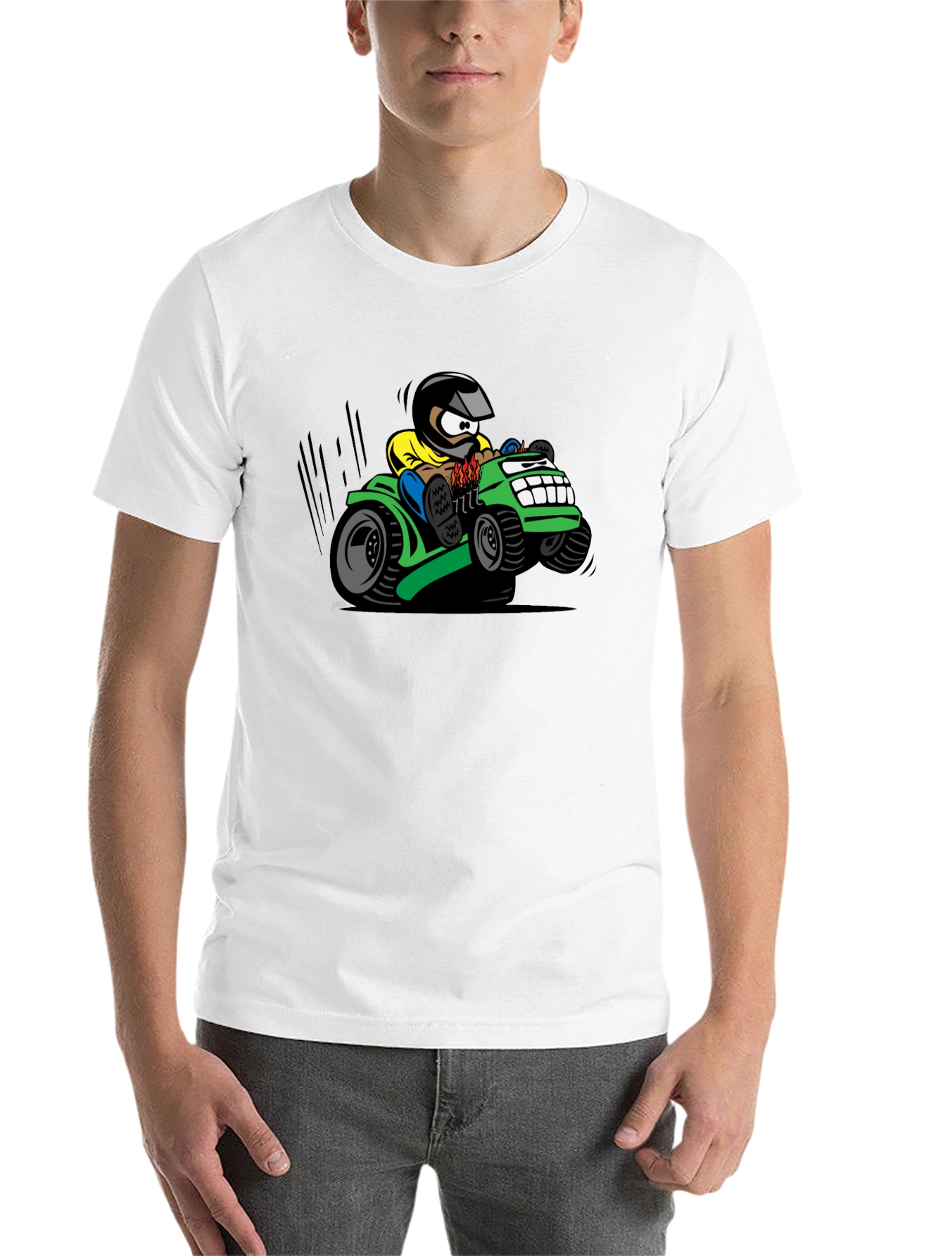 Black Cartoon Lawn Mower Rider Graphic Tee view 14
