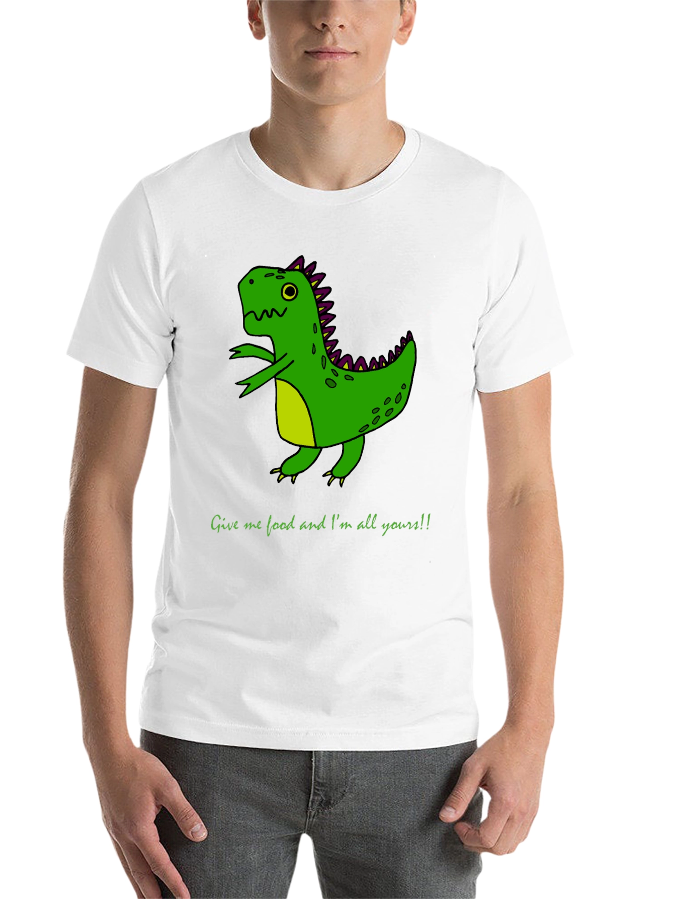Black Funny Dinosaur Graphic Tee - Give me Food! view 14
