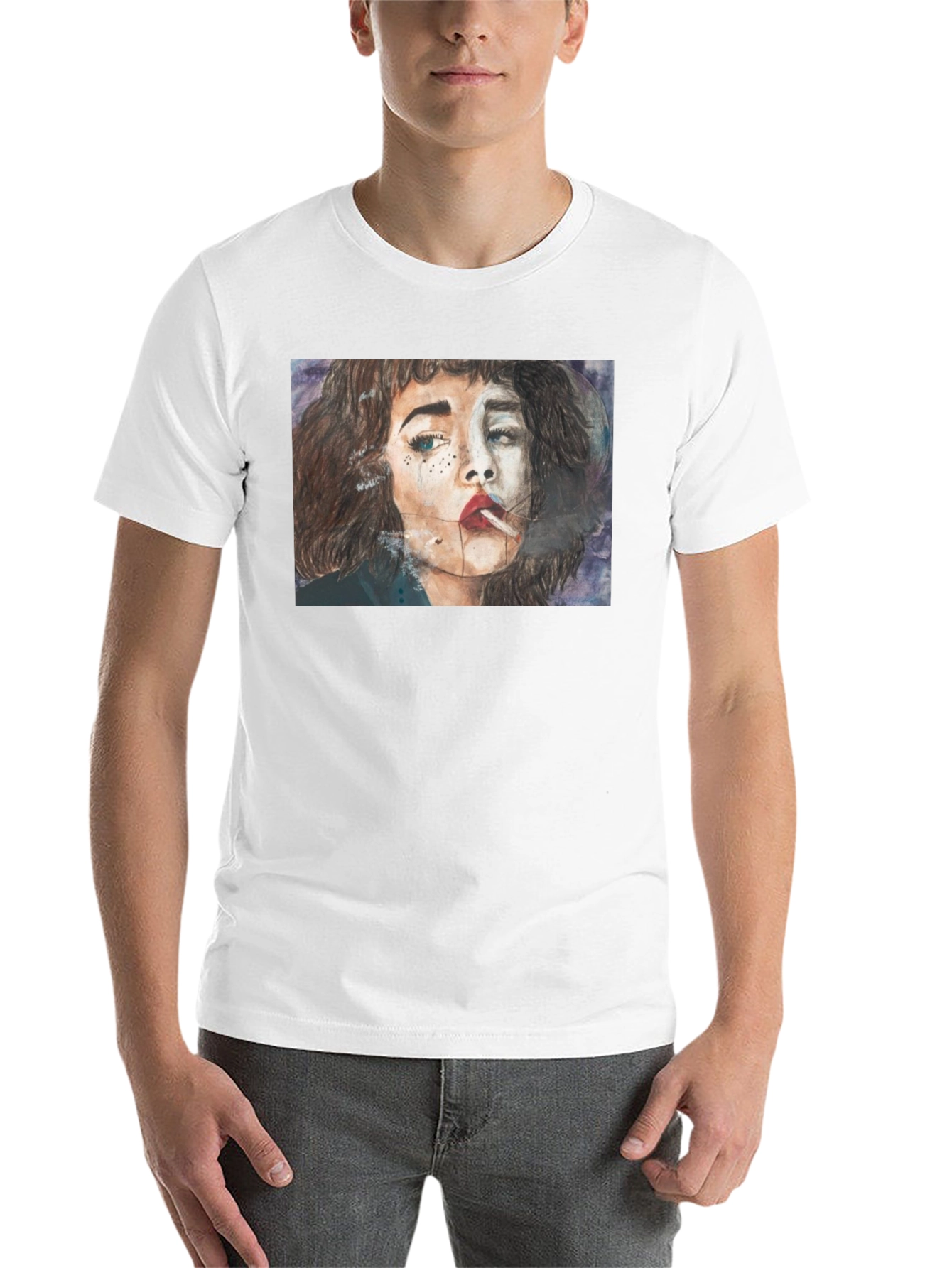 Black Smoking Woman Graphic Tee - Unisex Black T-Shirt view 14