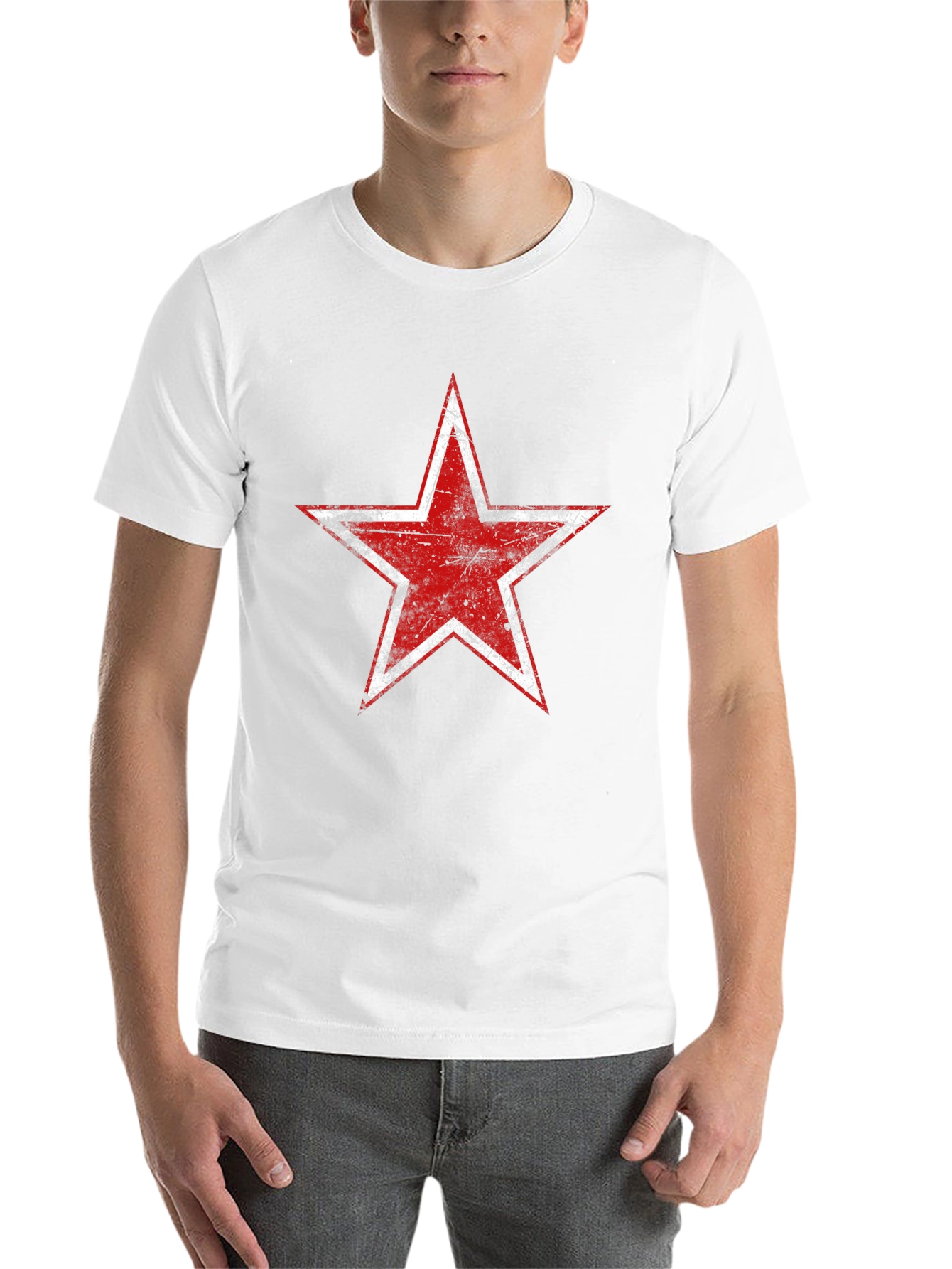 Black Distressed Red Star Graphic Black T-Shirt view 14