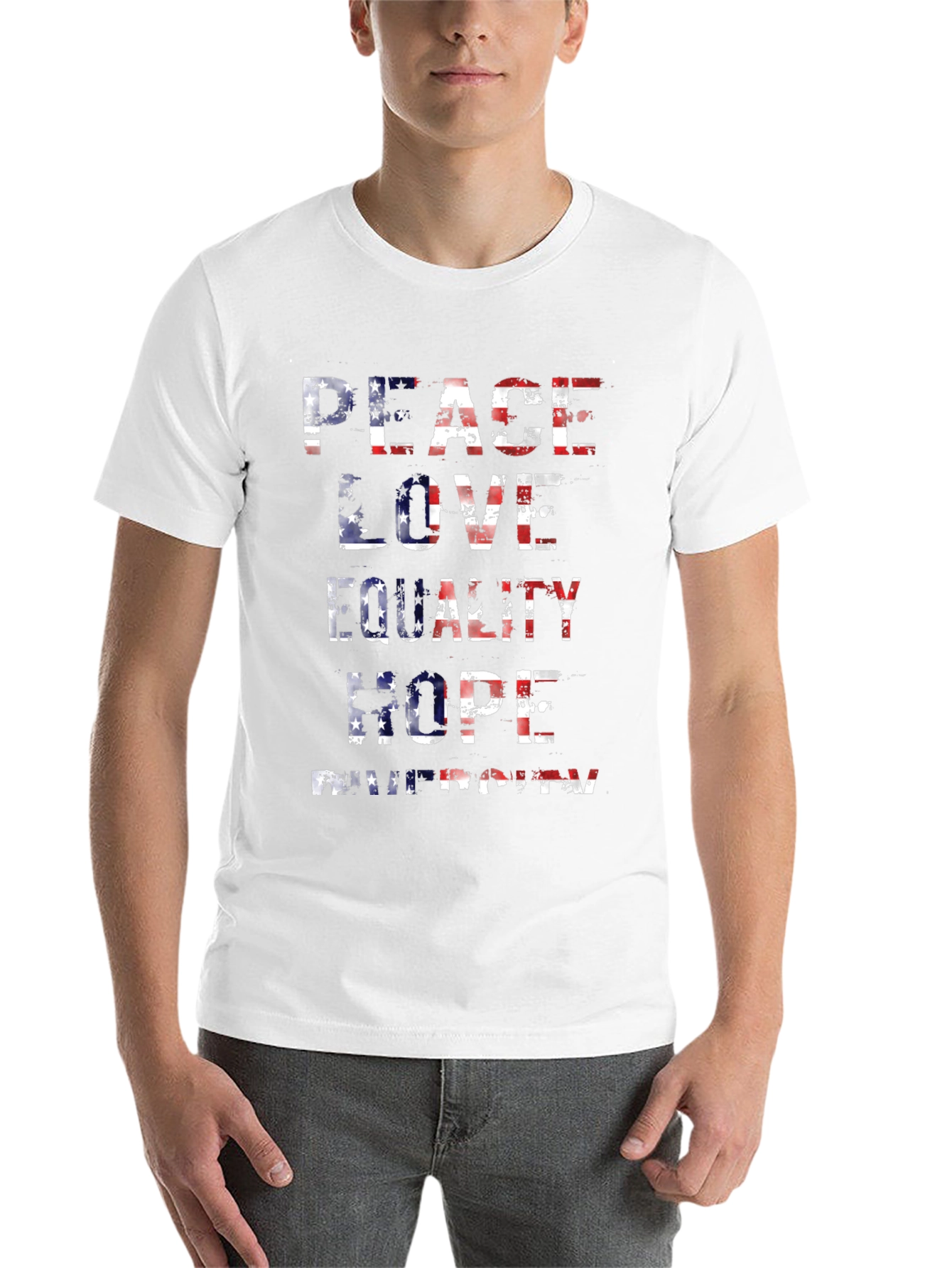 Black Peace Love Equality American Flag T-Shirt view 14
