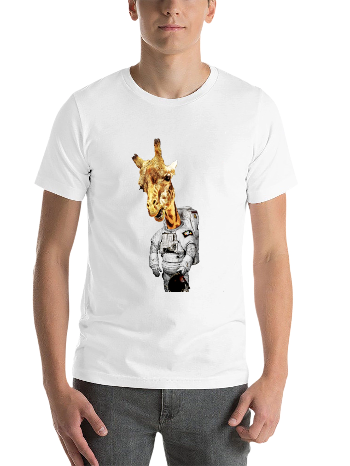 Black Giraffe Astronaut Graphic Tee - Men's Black T-Shirt view 14