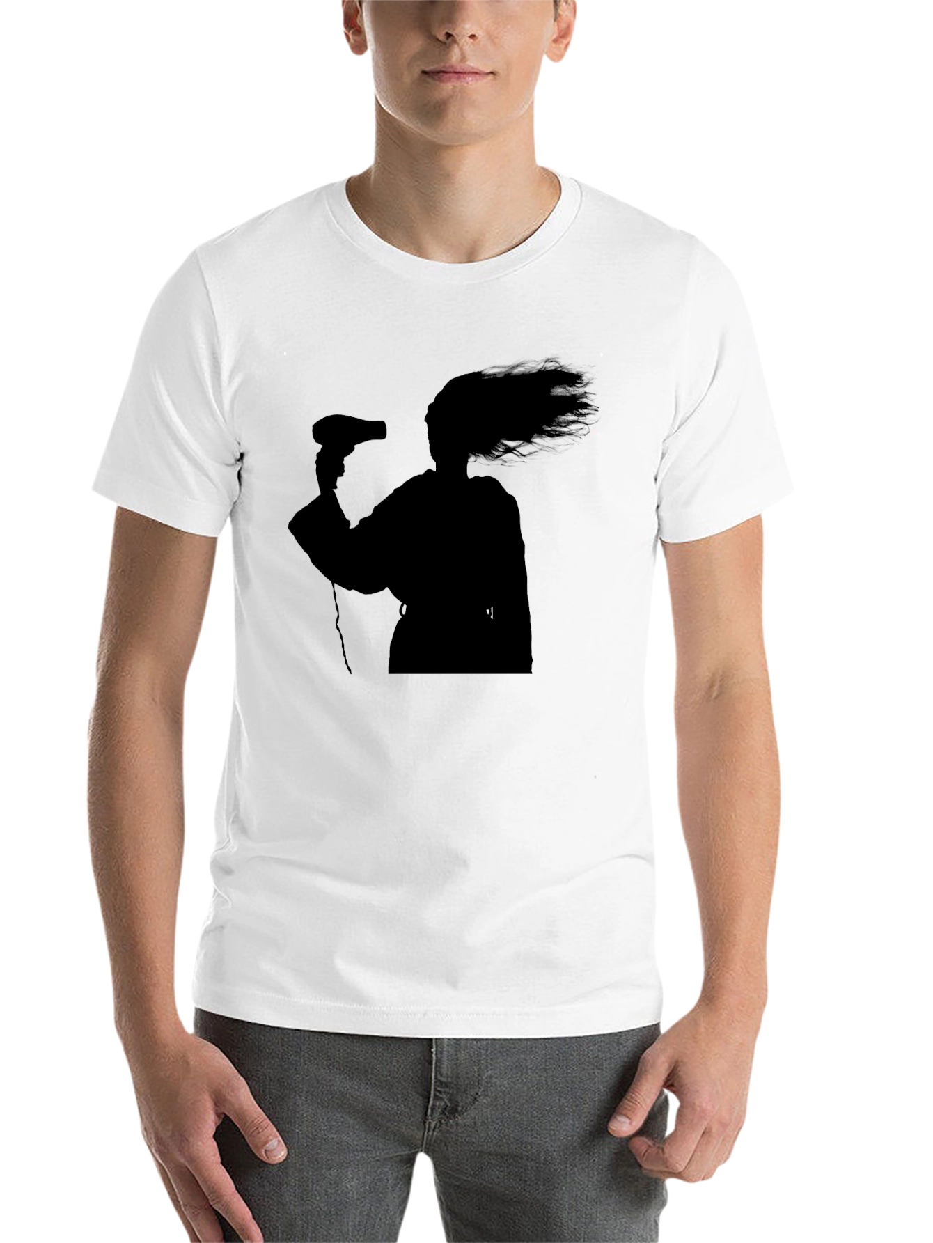 Black Silhouette Hair Dryer T-Shirt - Black Unisex Tee view 14