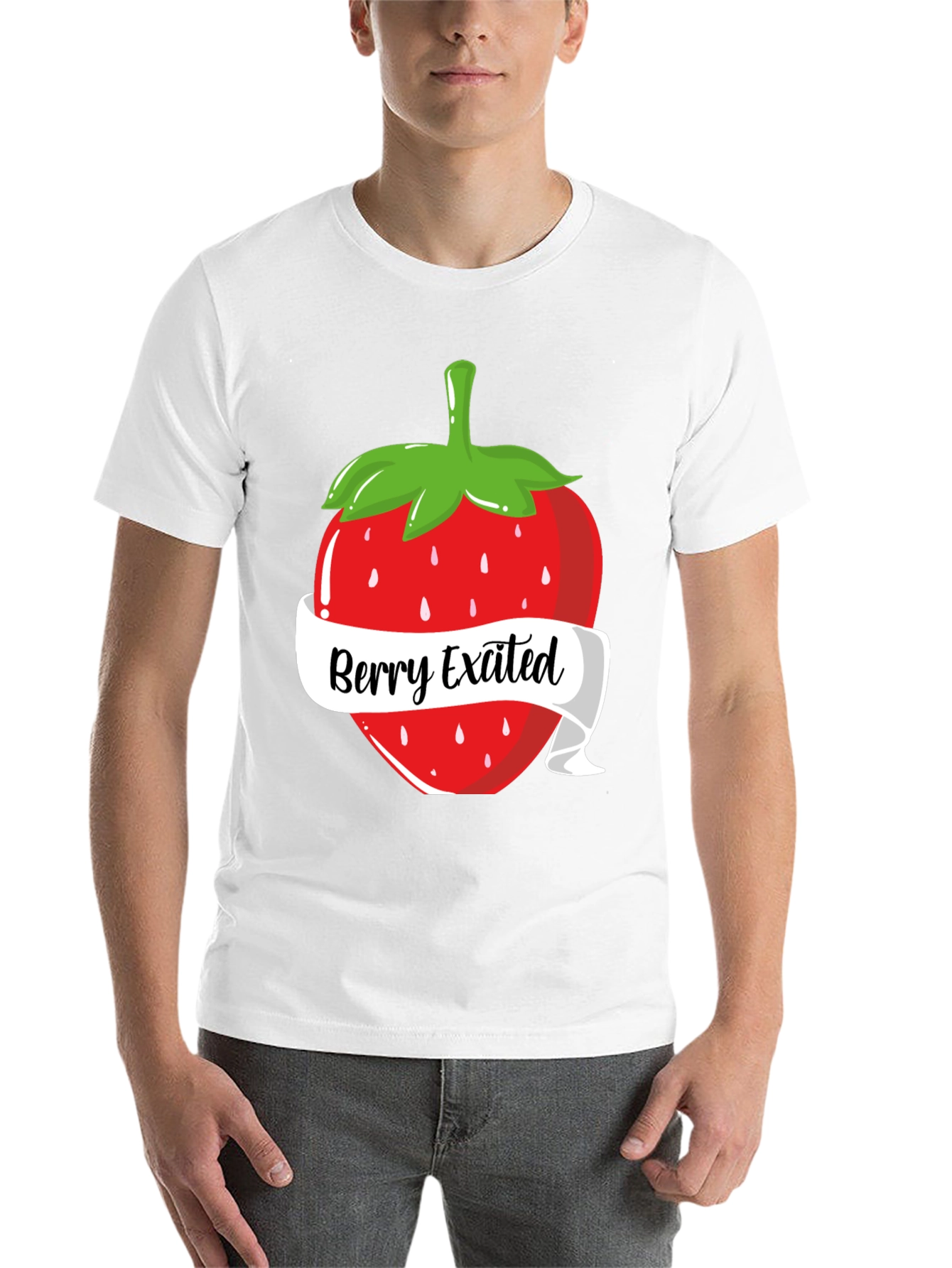 Black Berry Excited T-Shirt: Fun Strawberry Design view 14