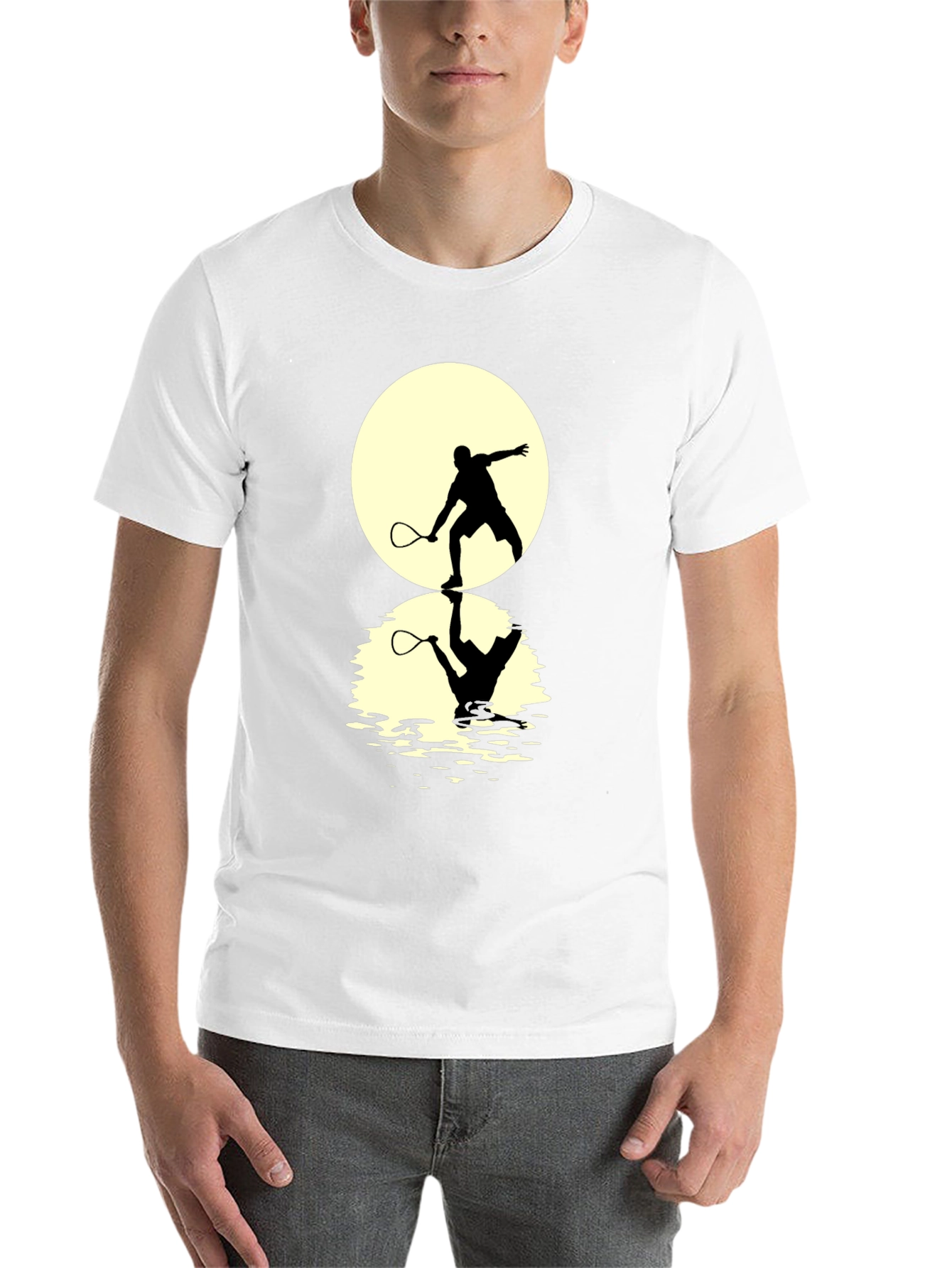 Black Squash Player Moon Reflection Graphic T-Shirt view 14