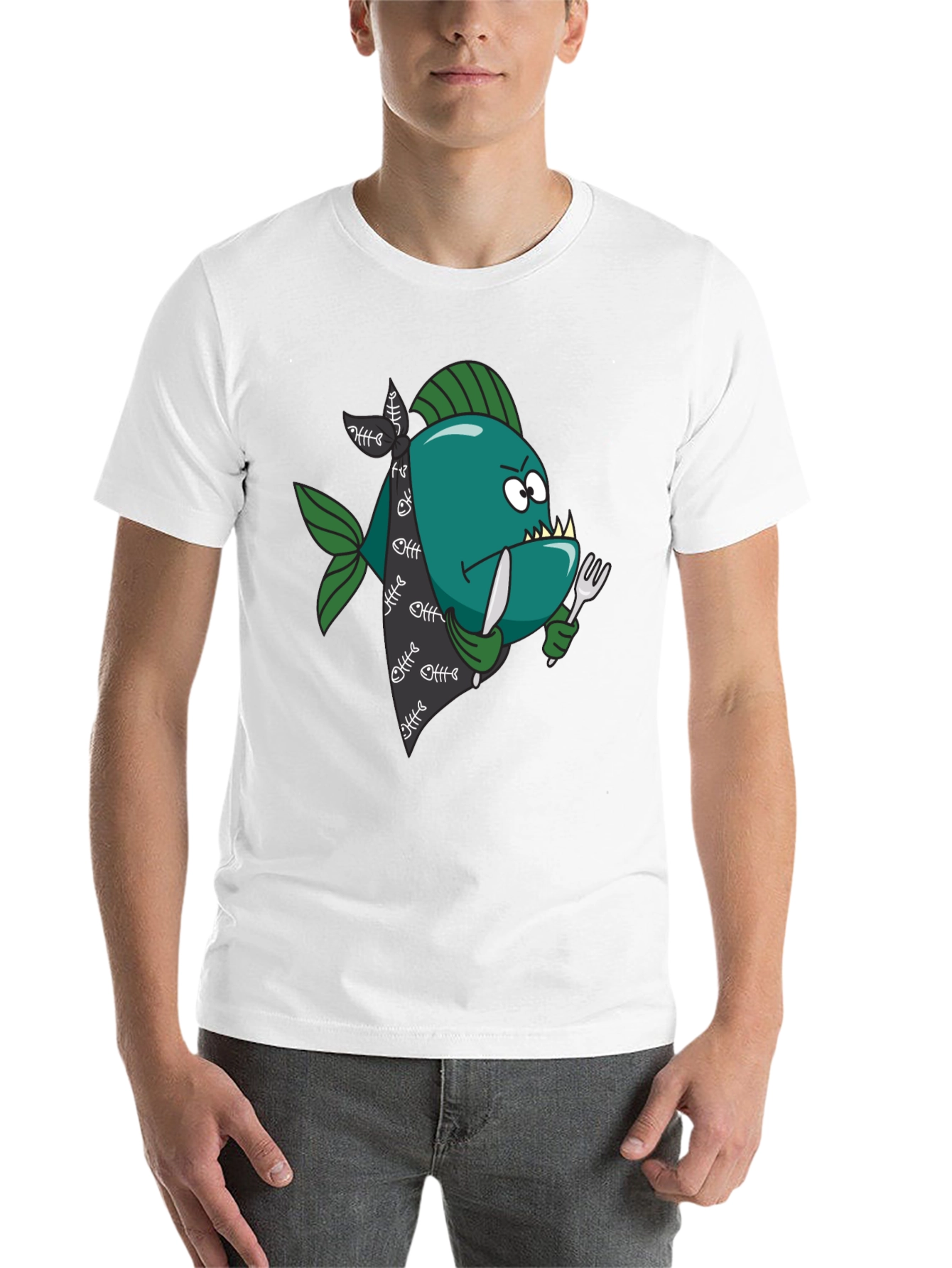 Black Cartoon Piranha T-Shirt - Graphic Print view 14