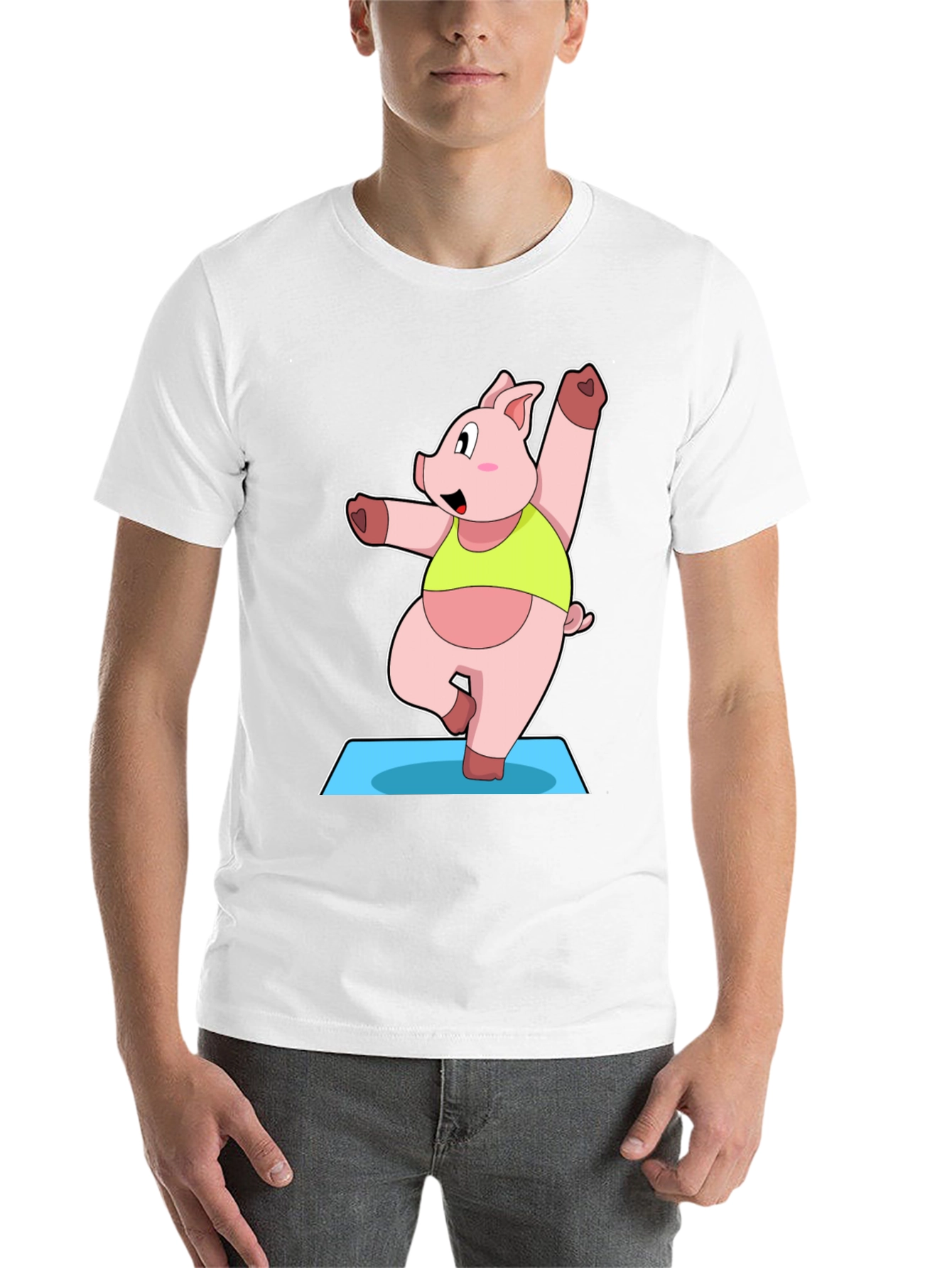 Black Yoga Pig Black T-Shirt - Funny Cartoon Animal Tee view 14