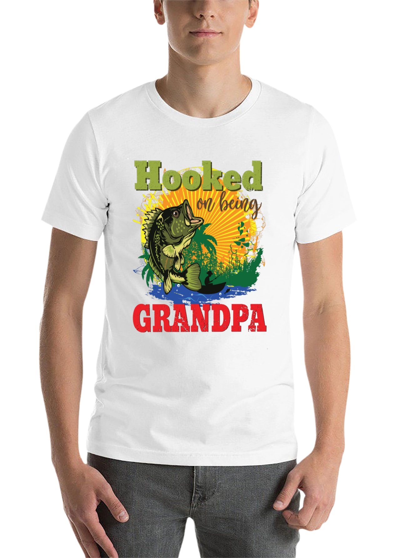 Black Hooked on Being Grandpa Fishing T-Shirt view 14
