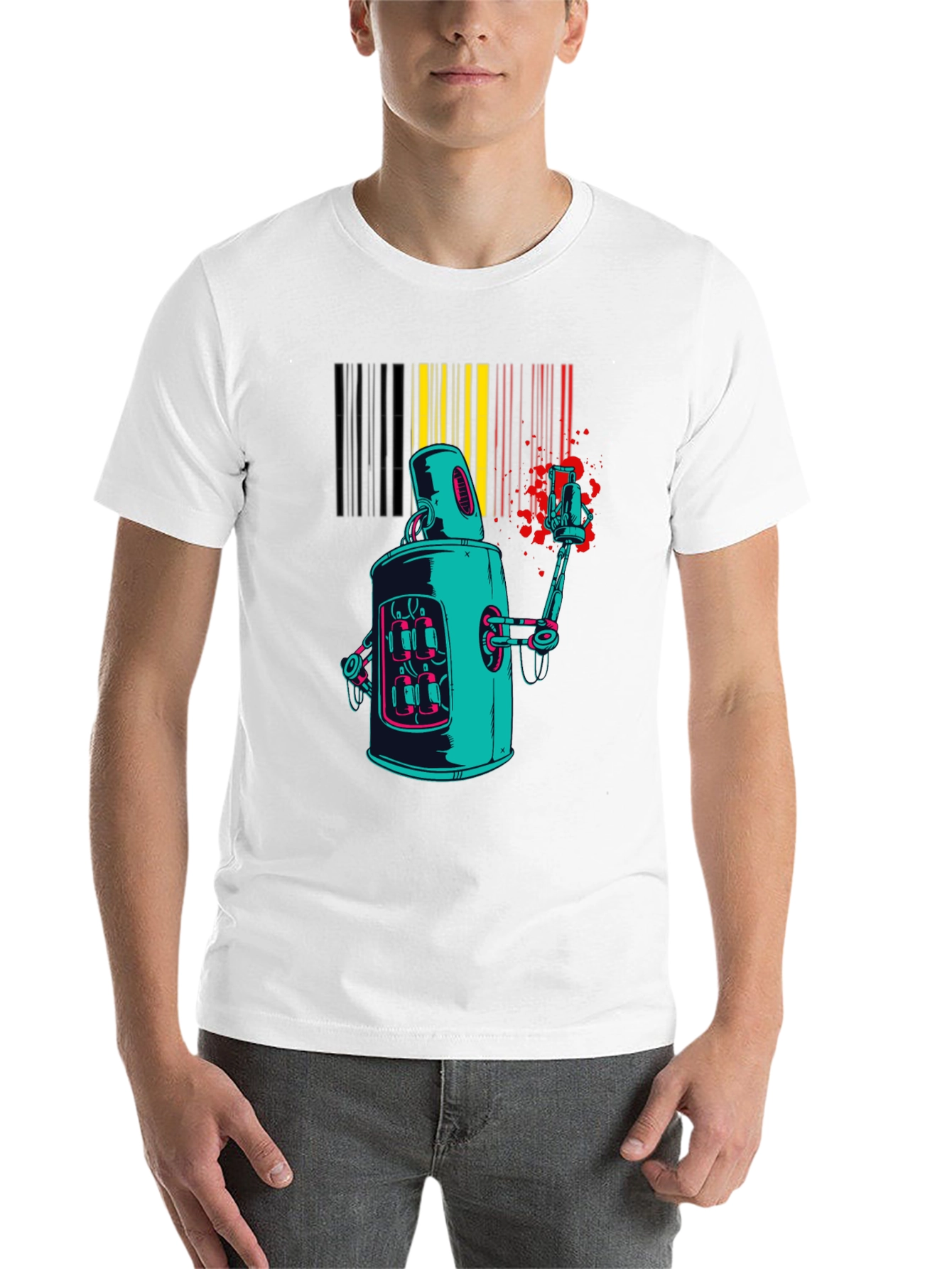 Black Retro Robot Graphic Print Black T-Shirt view 14