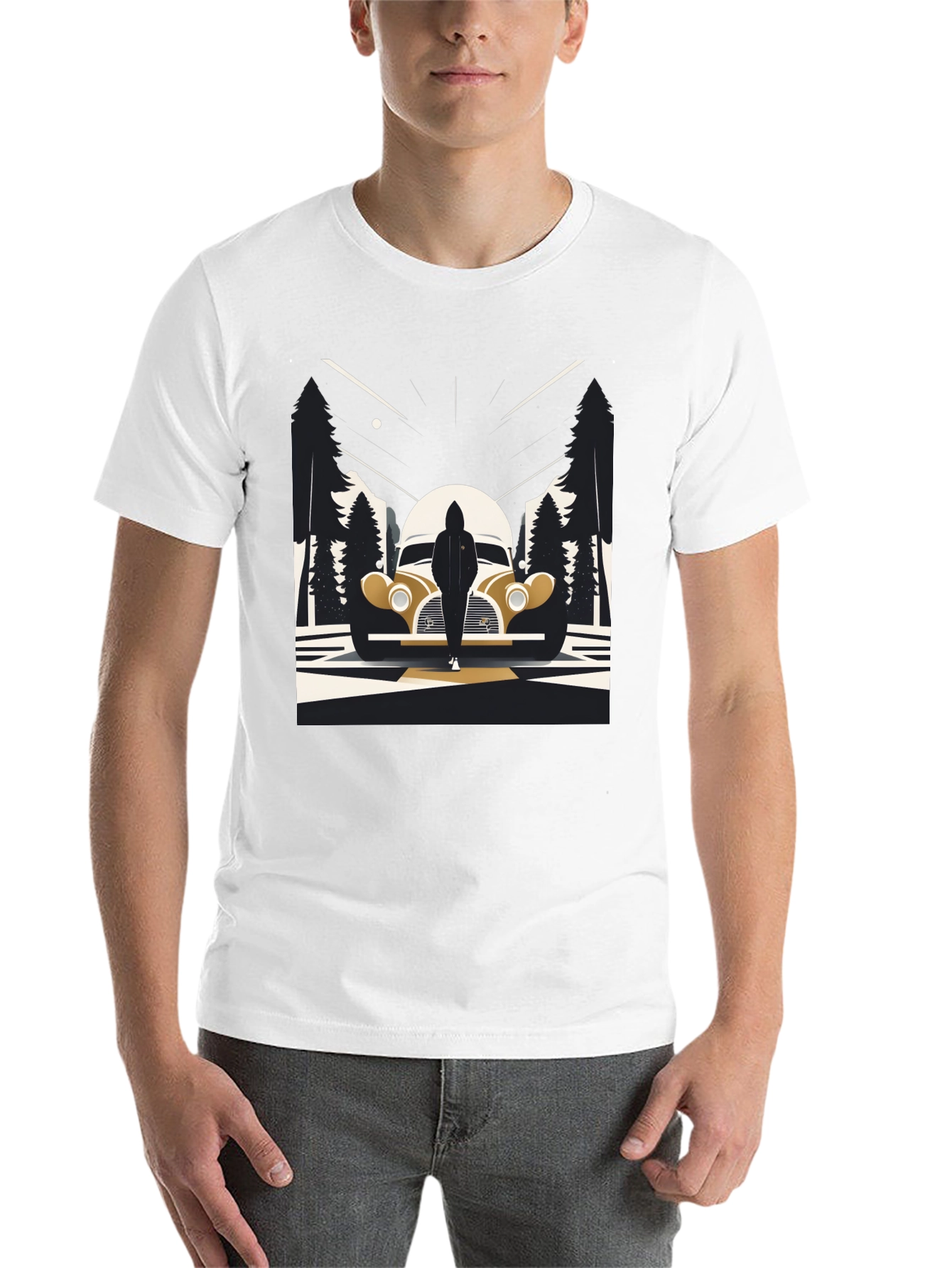 Black Retro Car & Silhouette Graphic Tee - Classic Style view 14