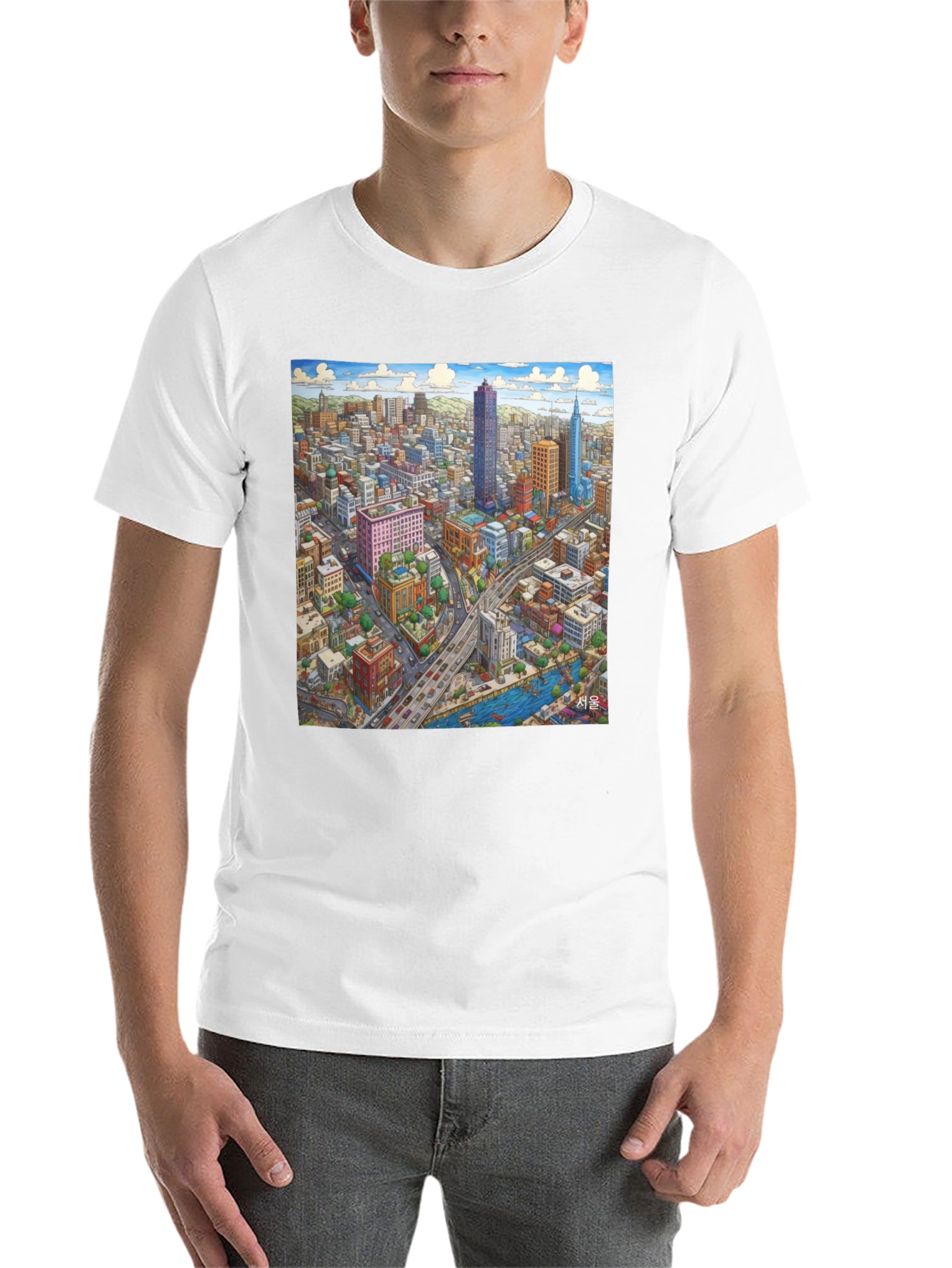 Black Seoul Cityscape Graphic Tee - Unique Design view 14