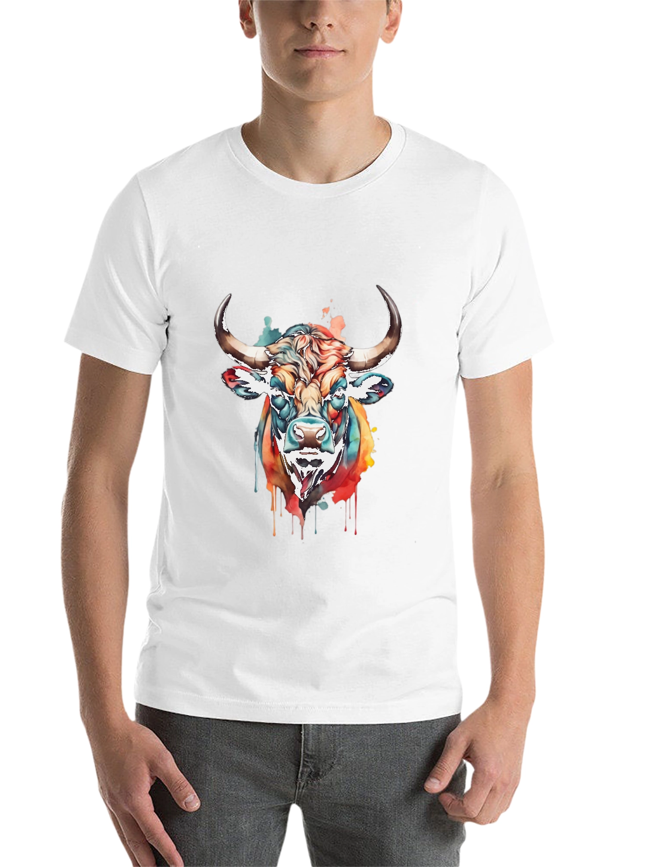 Black Colorful Bull Graphic Tee - Men's Black T-Shirt view 14