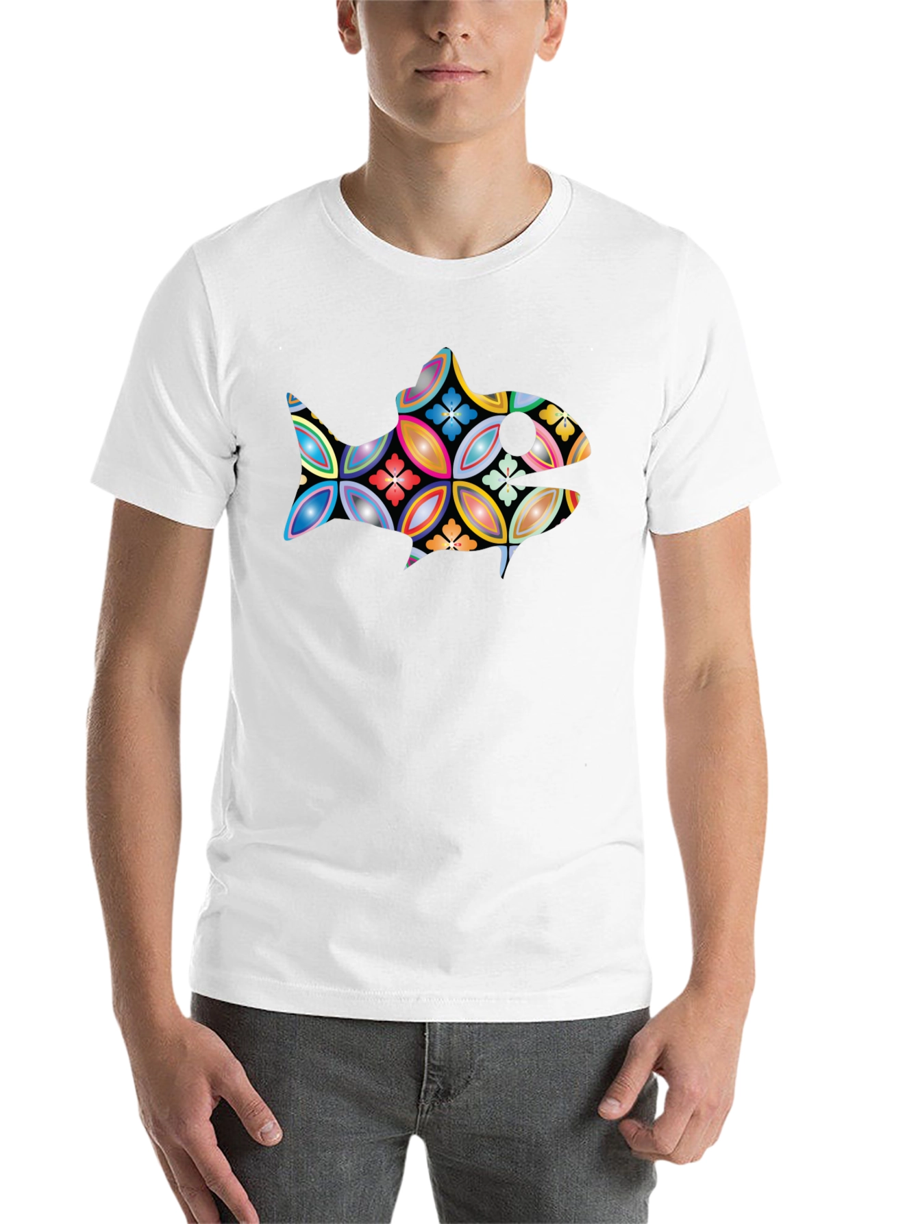 Black Abstract Fish Graphic Black T-Shirt view 14