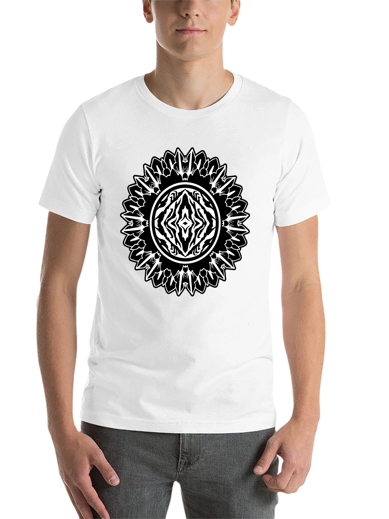 Black Geometric Mandala Graphic Tee - Black Cotton Casual Shirt view 14