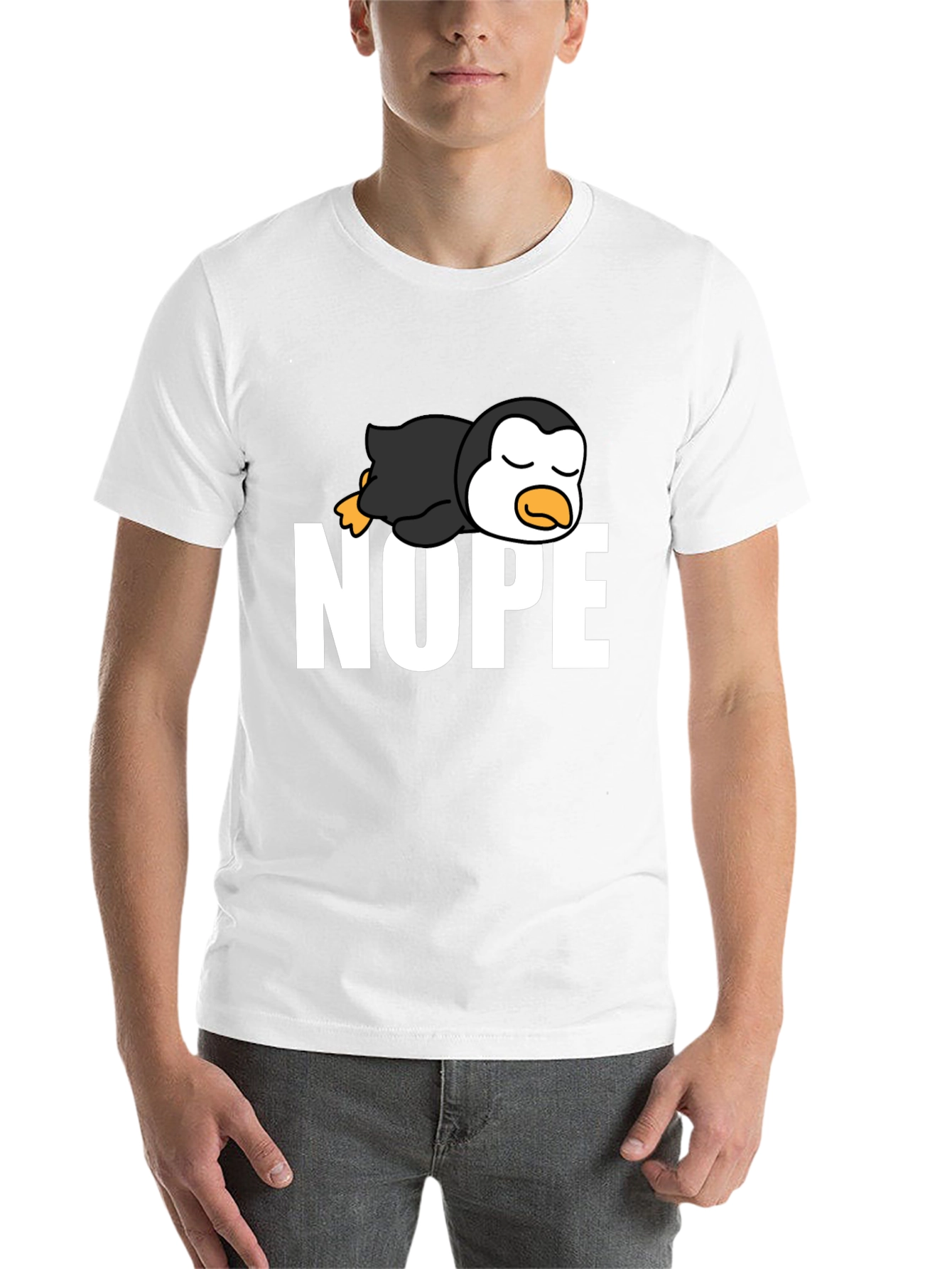 Black Nope Lazy Penguin Black T-Shirt view 14
