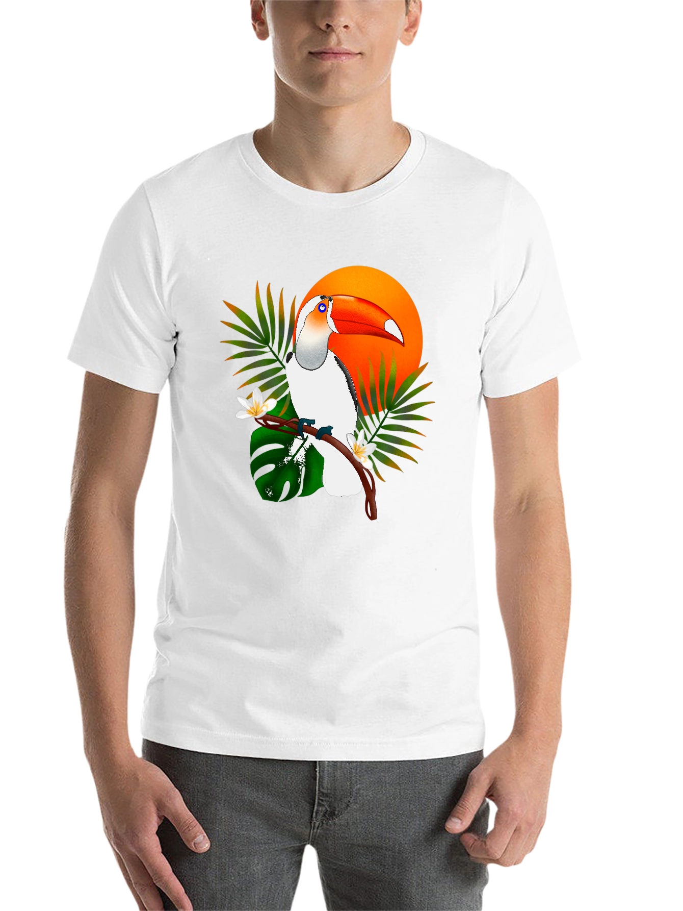 Black Tropical Toucan Graphic Tee - Black Cotton T-Shirt view 14