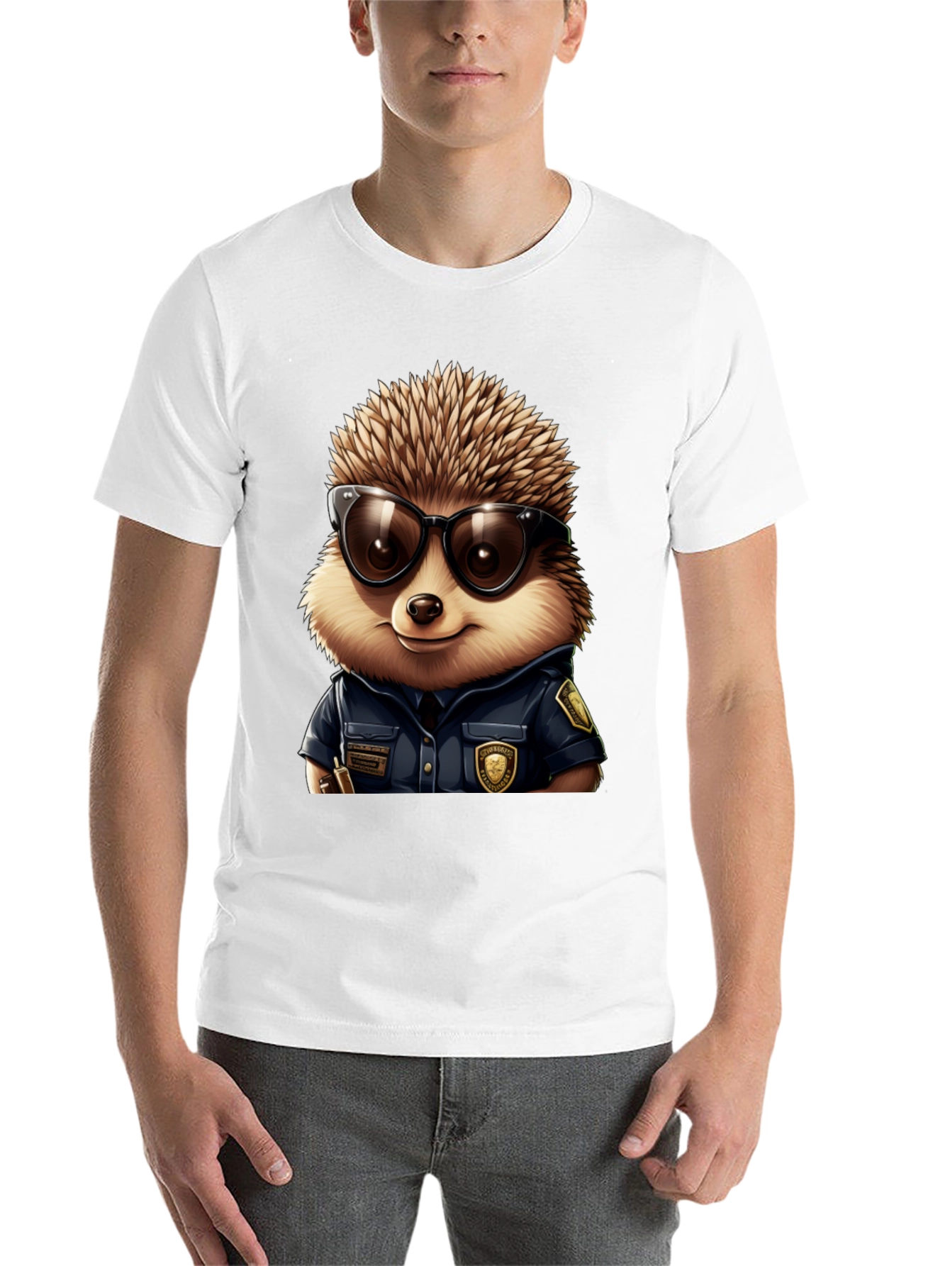 Black Cool Hedgehog Police T-Shirt view 14