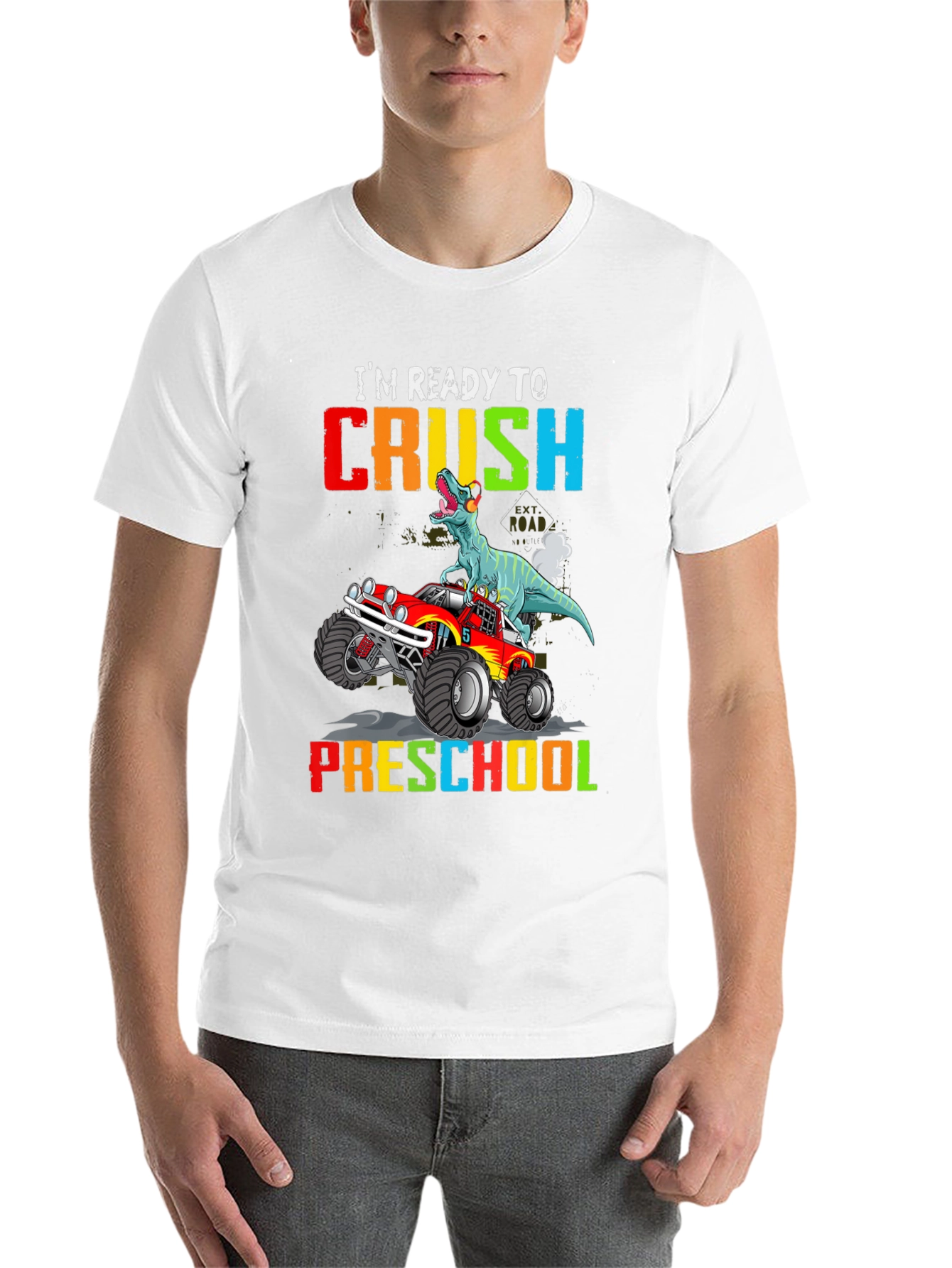 Black Ready to Crush Preschool Dinosaur Monster Truck T-Shirt view 14