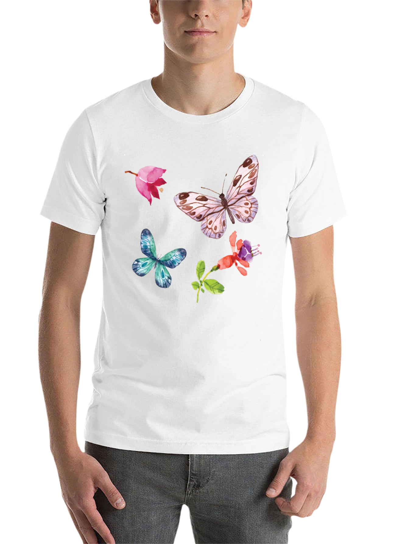 Black Floral Butterfly Graphic Tee - Black Casual Top view 14