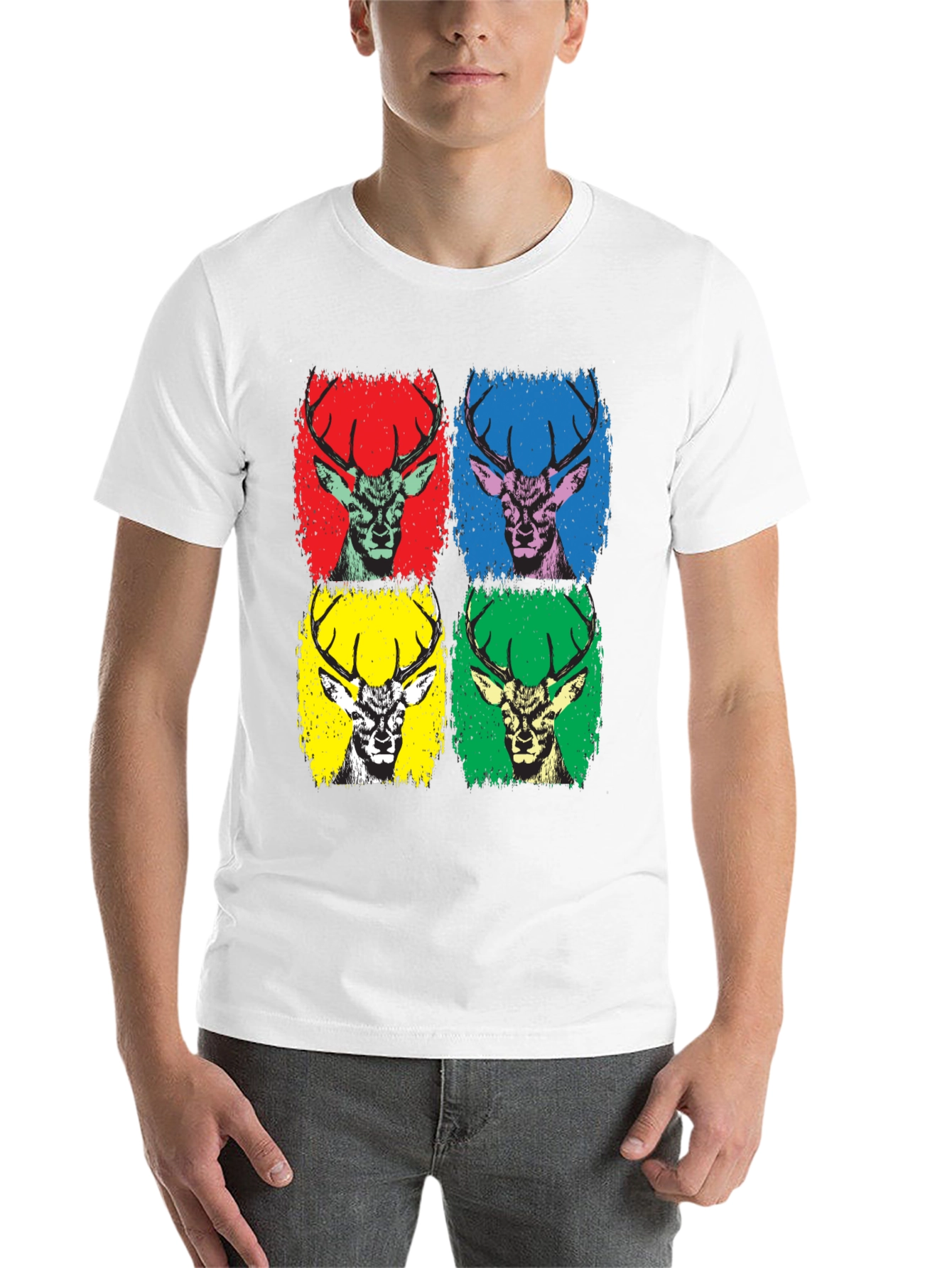 Black Pop Art Deer Graphic Tee - Black Cotton T-Shirt view 14