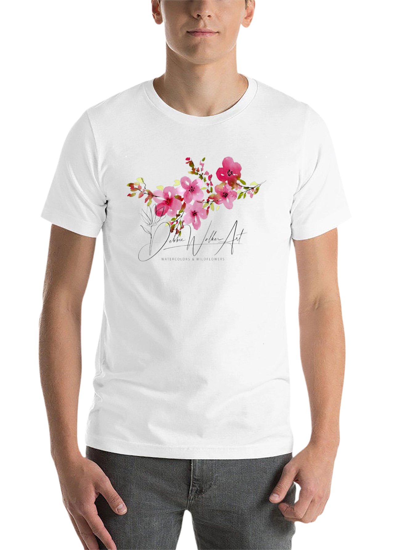 Black Floral Watercolor Art T-Shirt - Unique Design view 14