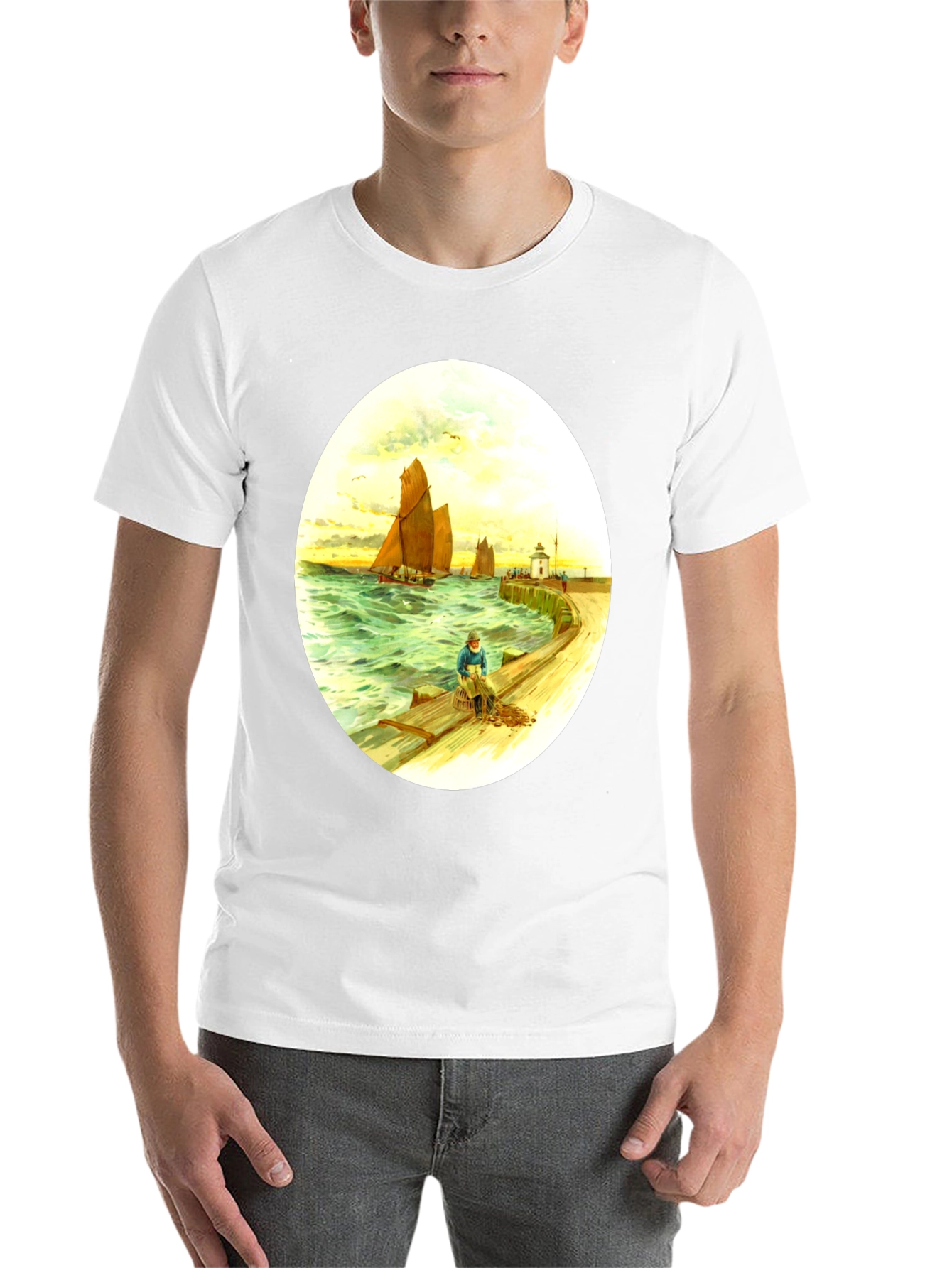 Vintage Nautical Art T-Shirt - Fisherman at Sea - 14