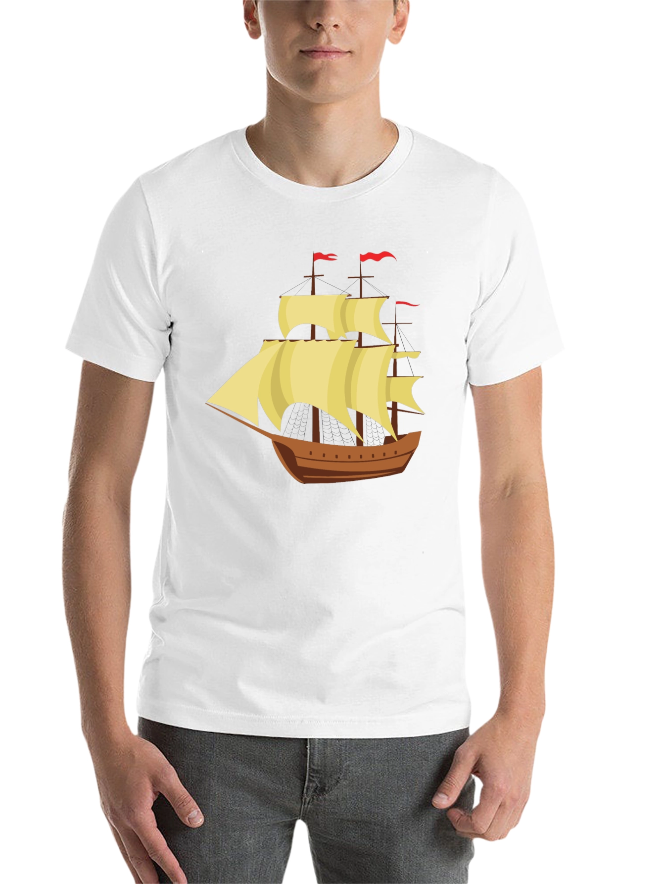 Black Vintage Sailing Ship Graphic Tee - Black Cotton T-Shirt view 14