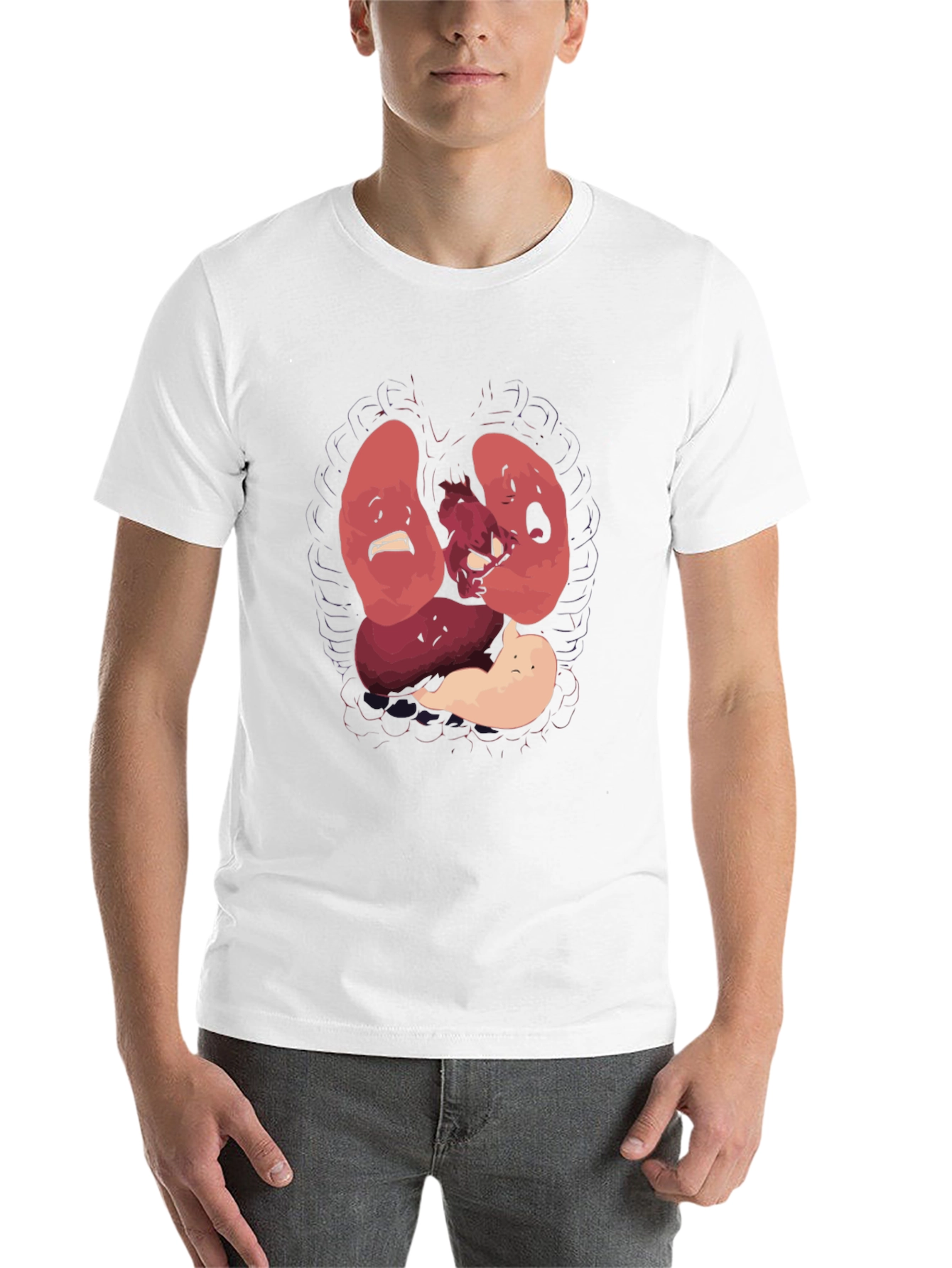 Black Anatomical T-Shirt Funny Organs Cartoon Tee view 14