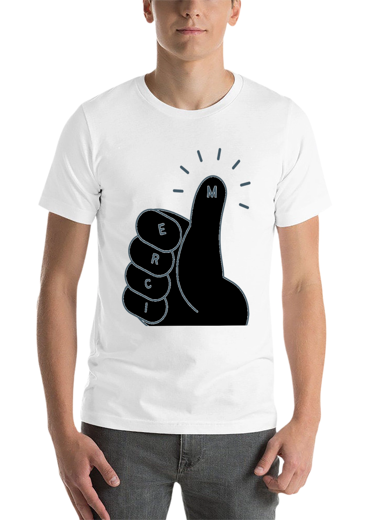 Black Merci Thumbs Up Graphic Tee - Black Cotton T-Shirt view 14