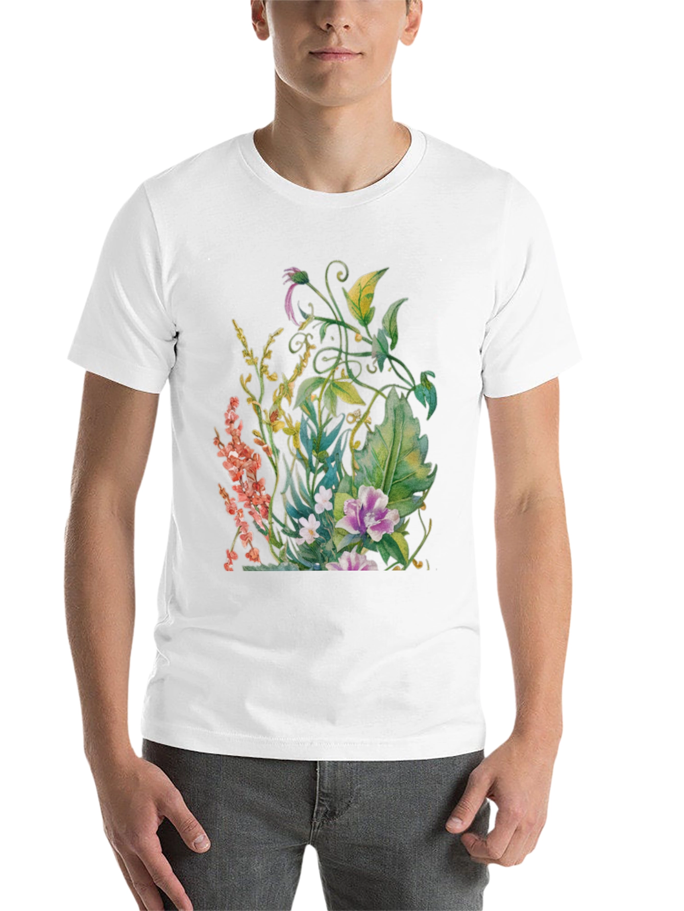 Black Floral Garden Watercolor Black T-Shirt view 14