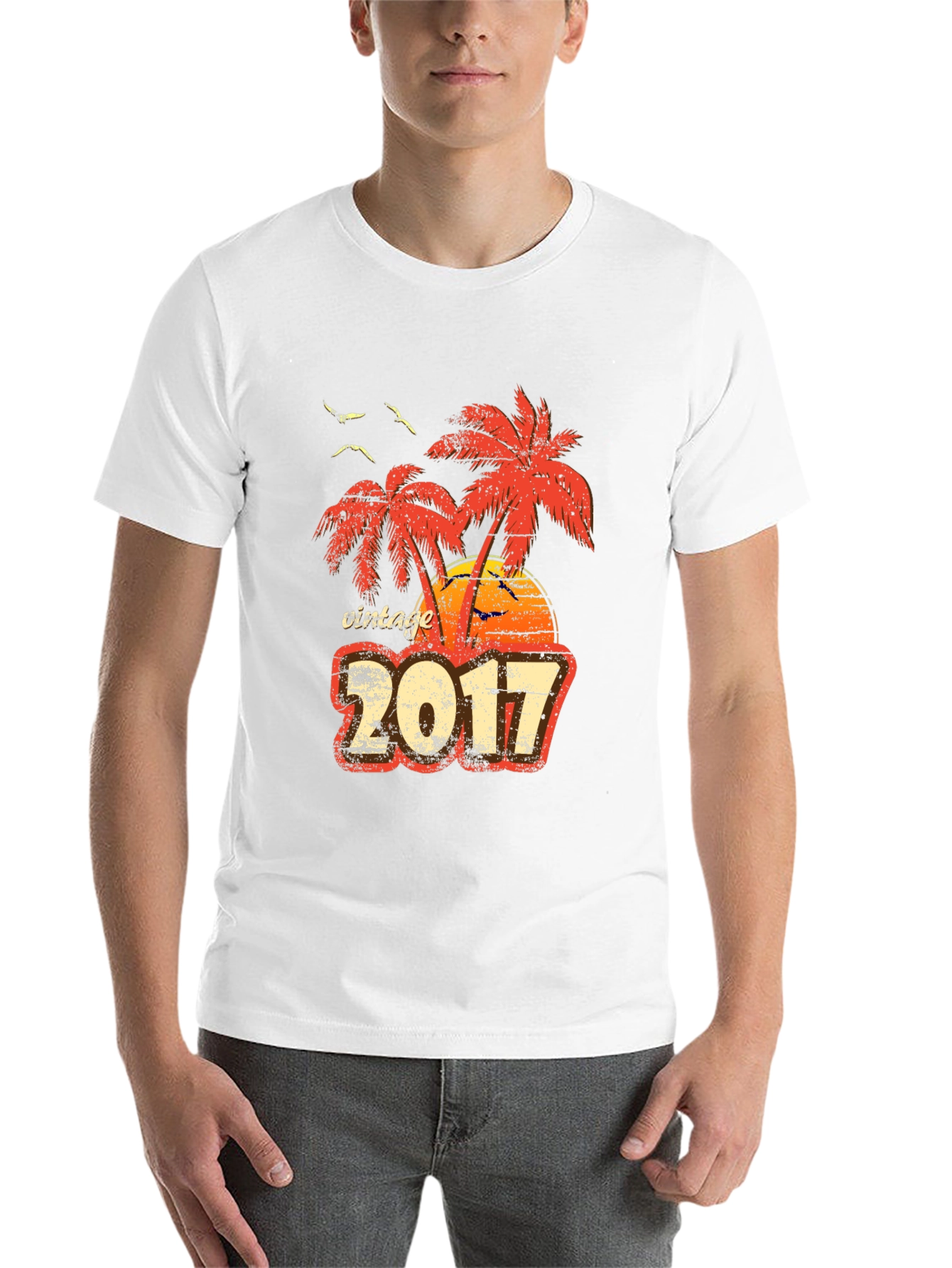 Black Vintage 2017 Palm Tree Sunset T-Shirt view 14