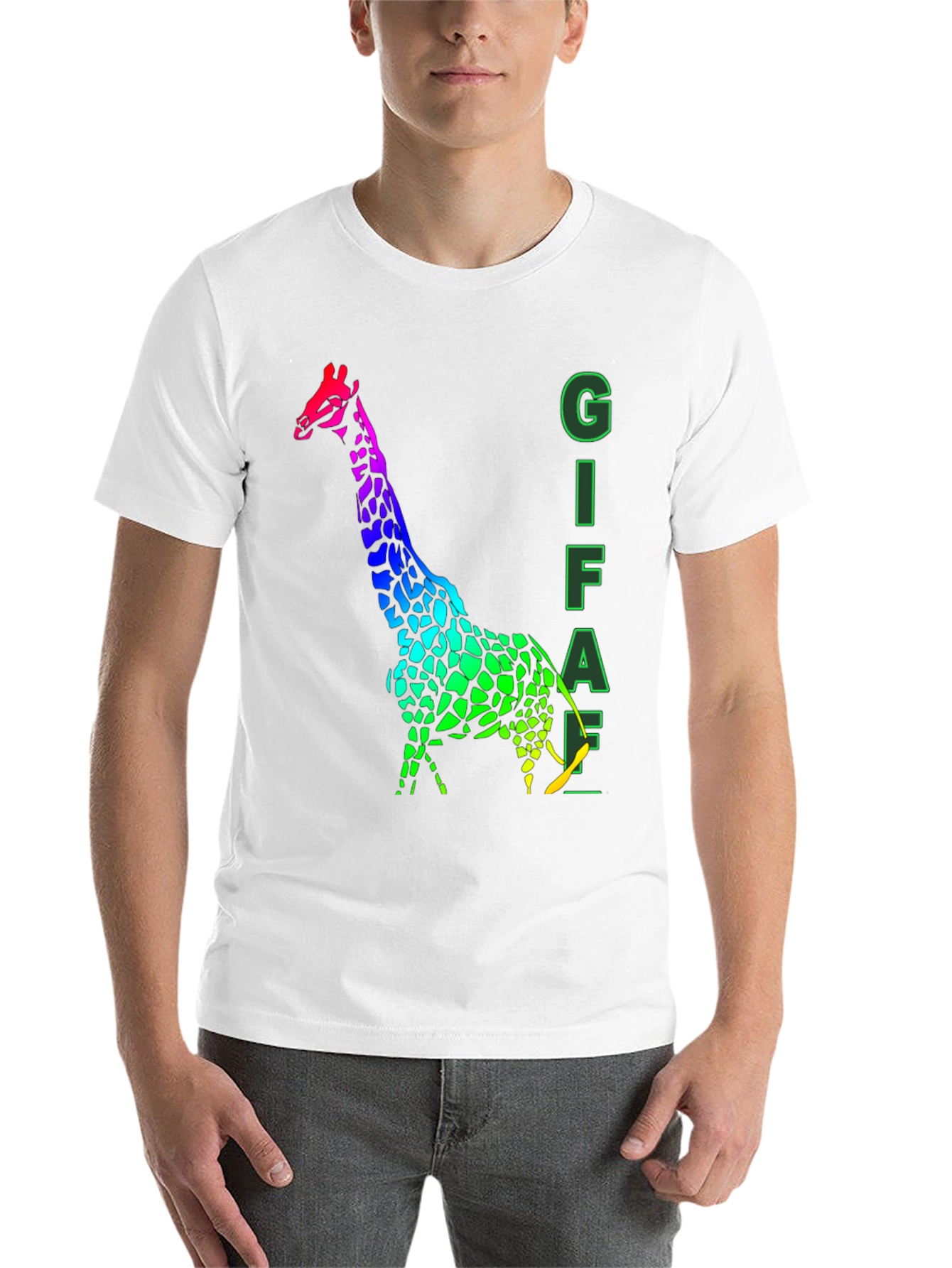 Black Rainbow Giraffe Graphic Tee - Men's Black T-Shirt view 14