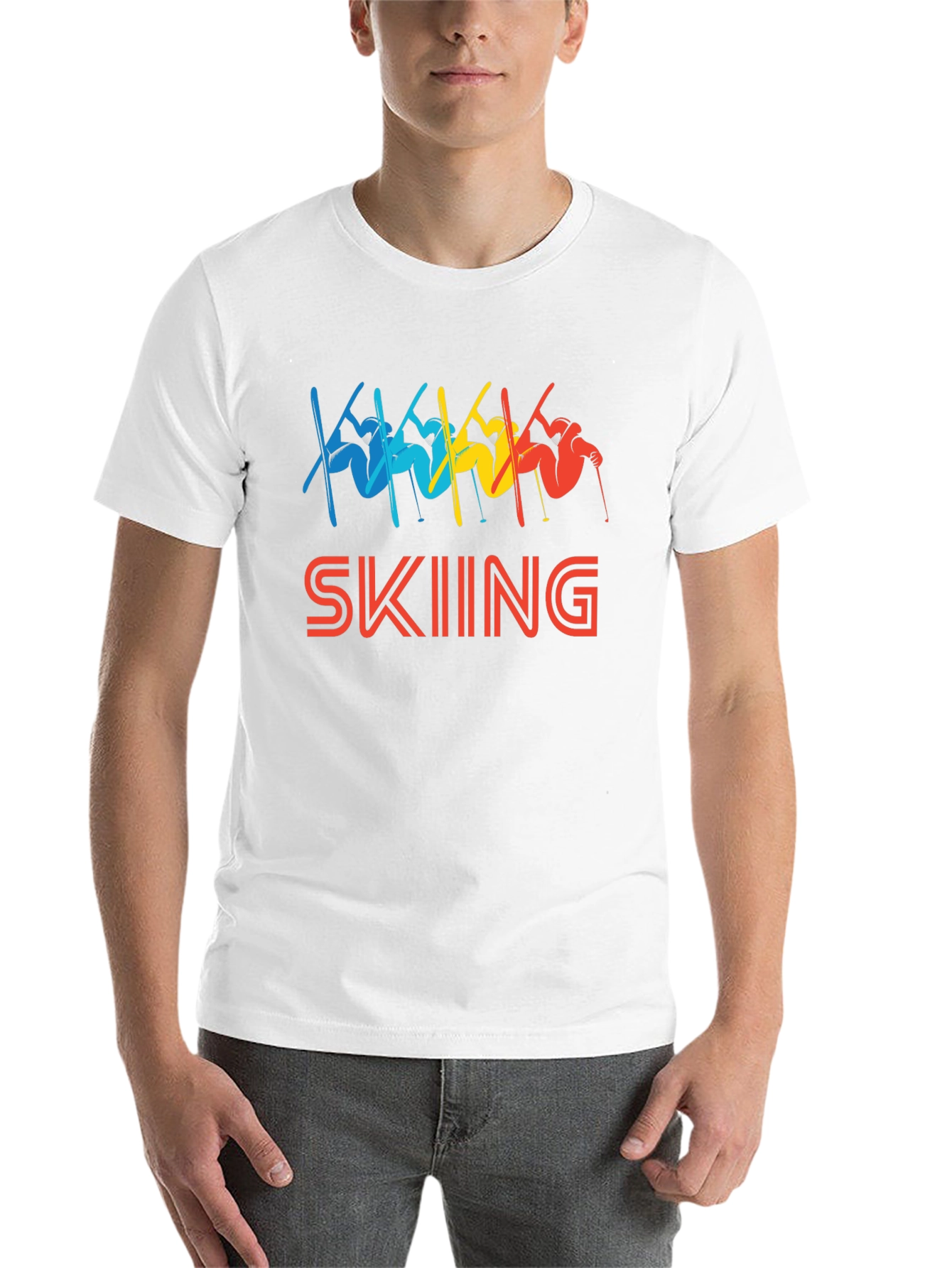 Black Retro Skiing T-Shirt - Colorful Winter Sport Tee view 14