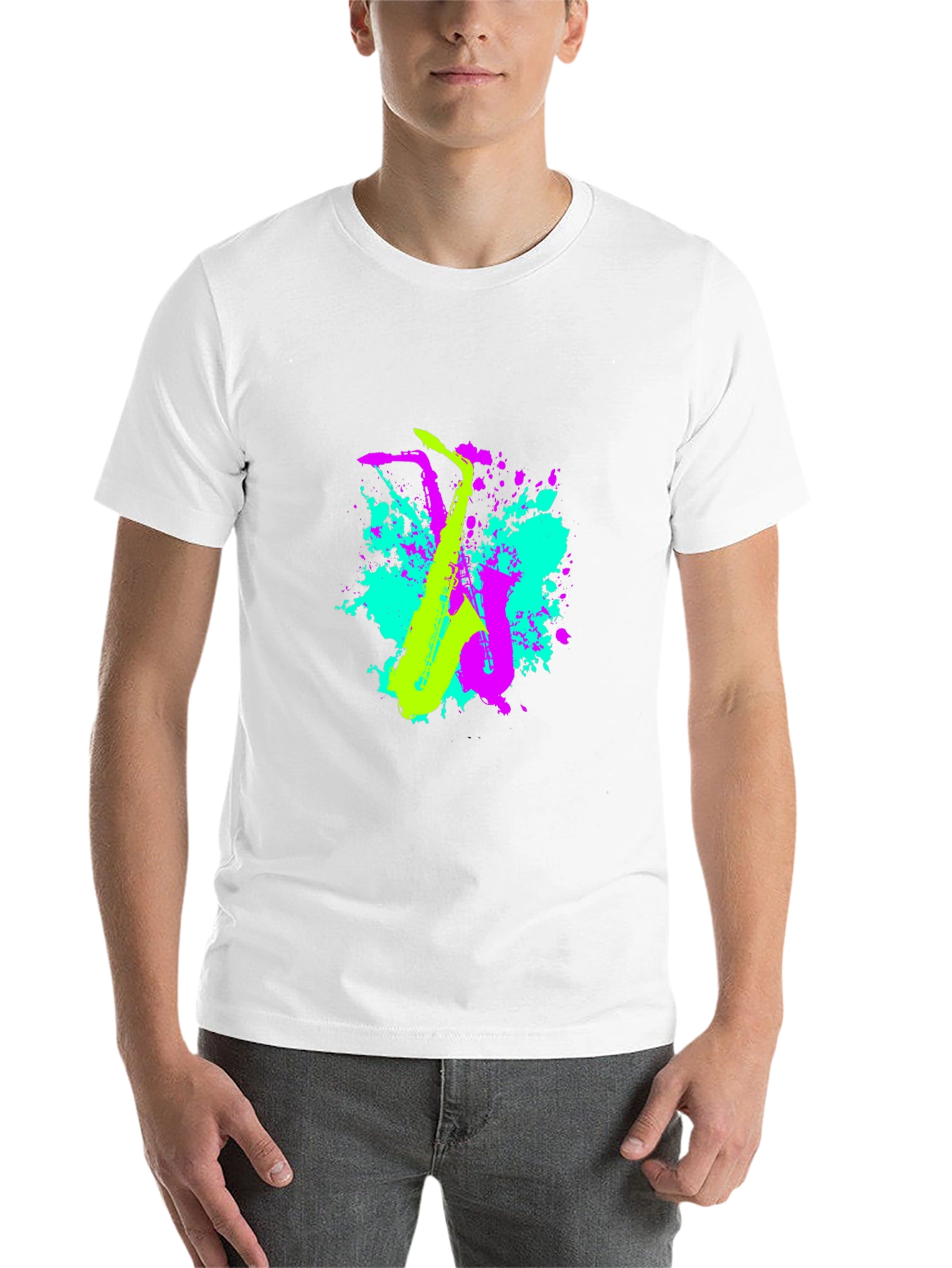 Black Neon Saxophone Graphic T-Shirt - Music Lover's Tee view 14