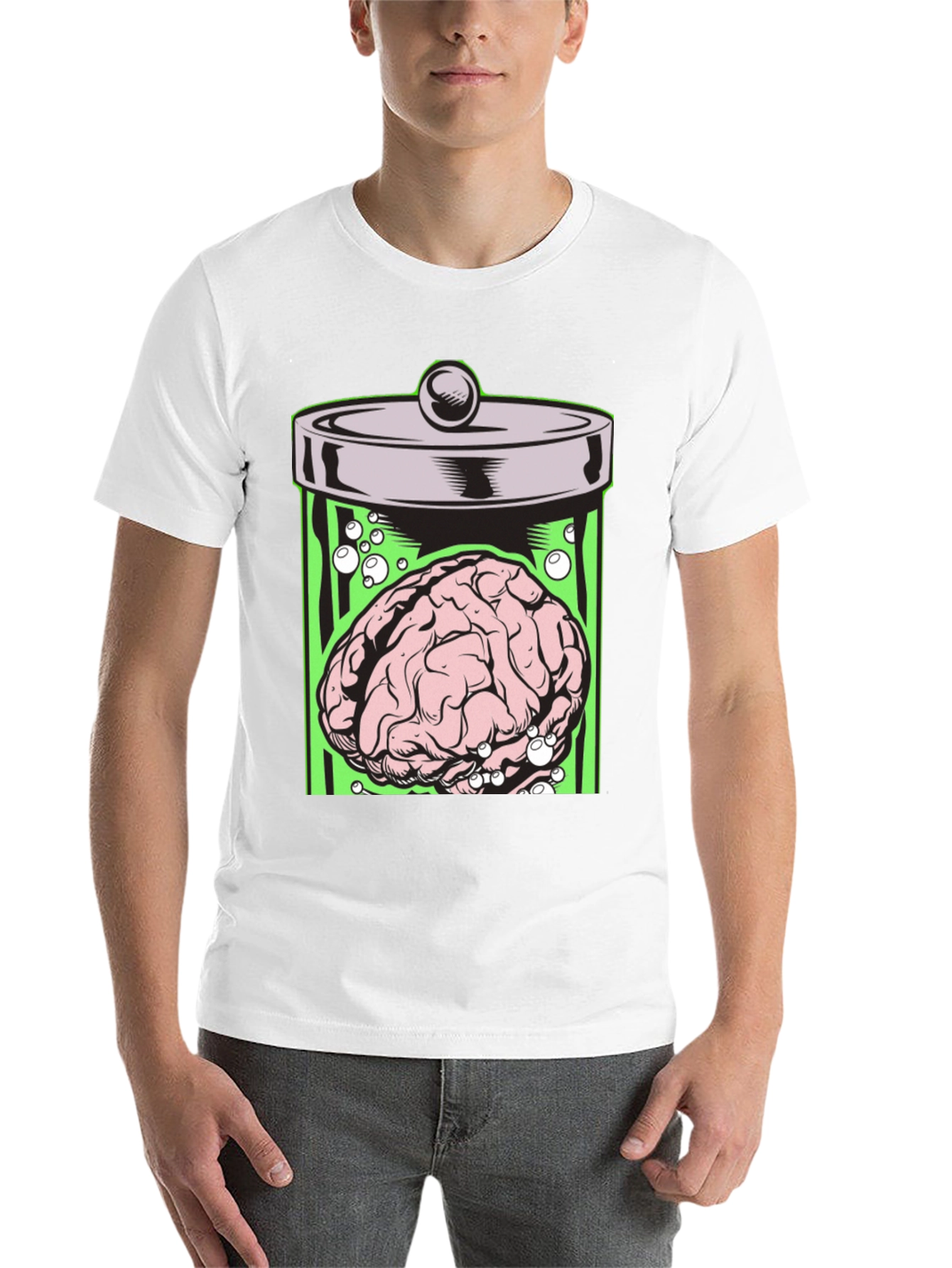Black Brain in Jar Graphic Tee - Men's Black T-Shirt view 14