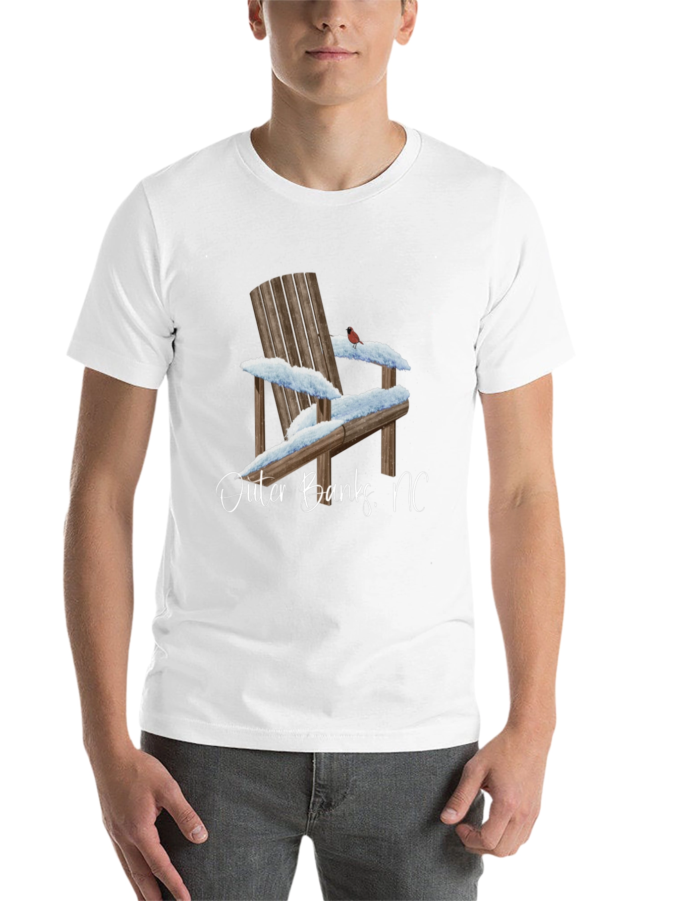 Black Outer Banks NC Winter Adirondack Chair Graphic T-Shirt view 14