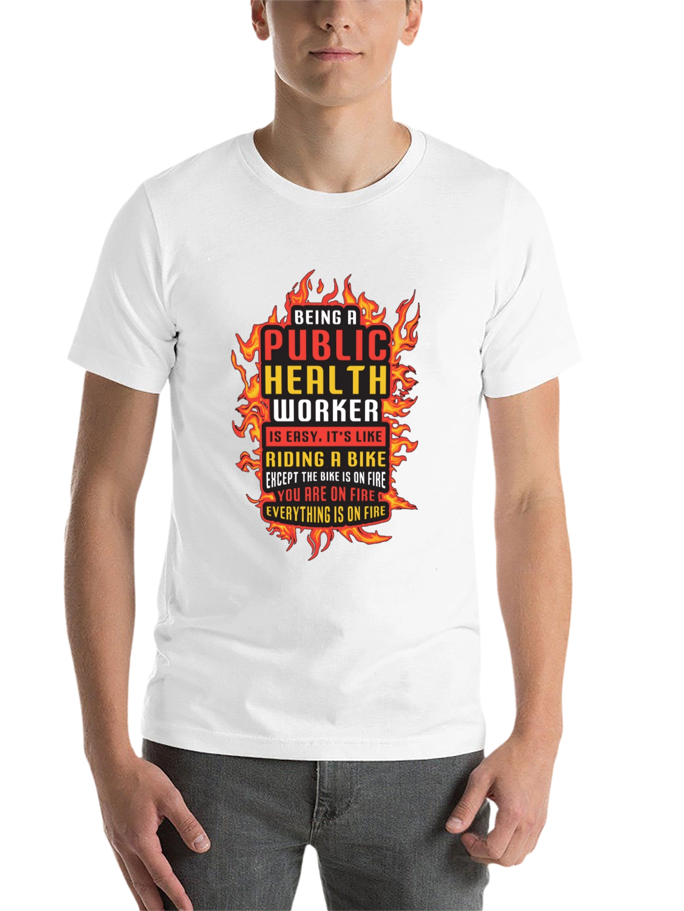 Black Public Health Worker On Fire Graphic T-Shirt view 14