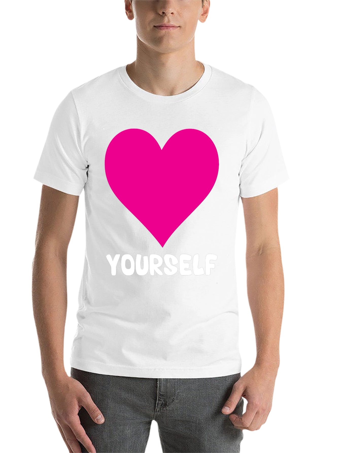 Black Love Yourself T-Shirt - Black with Pink Heart view 14