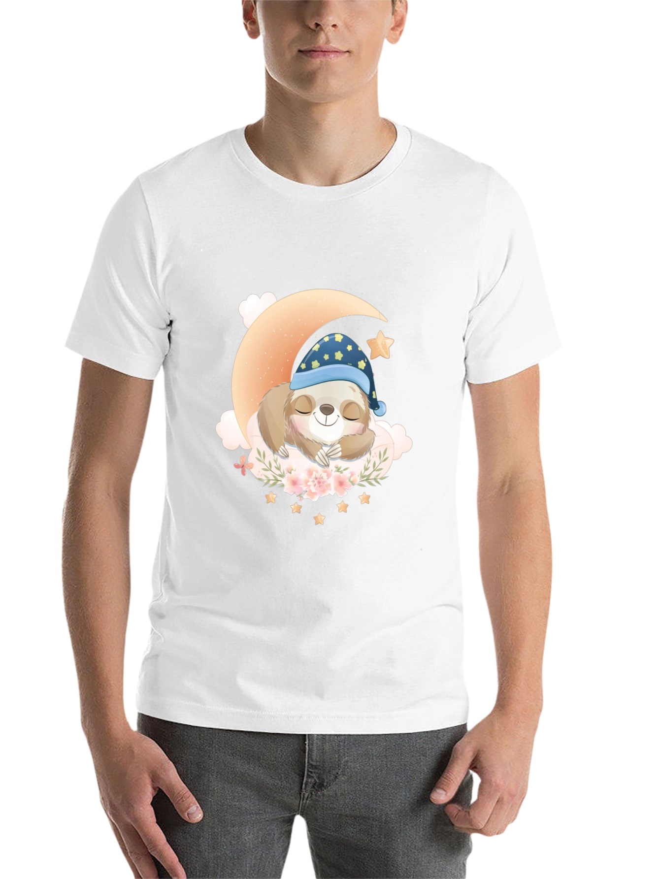 Sloth Sleeping on Moon T-Shirt - Cute Graphic Tee - 14