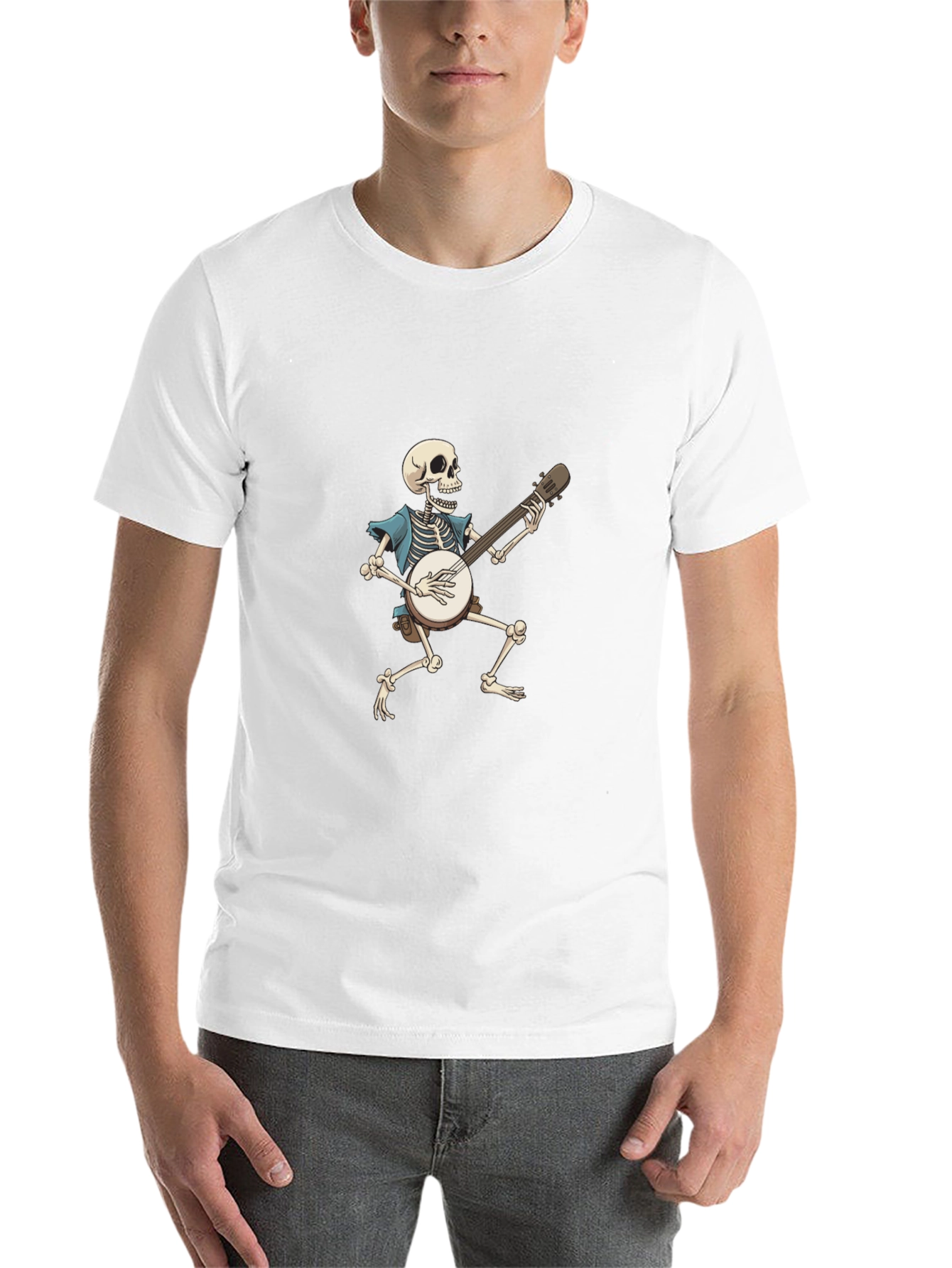 Black Skeleton Banjo Player Graphic T-Shirt view 14