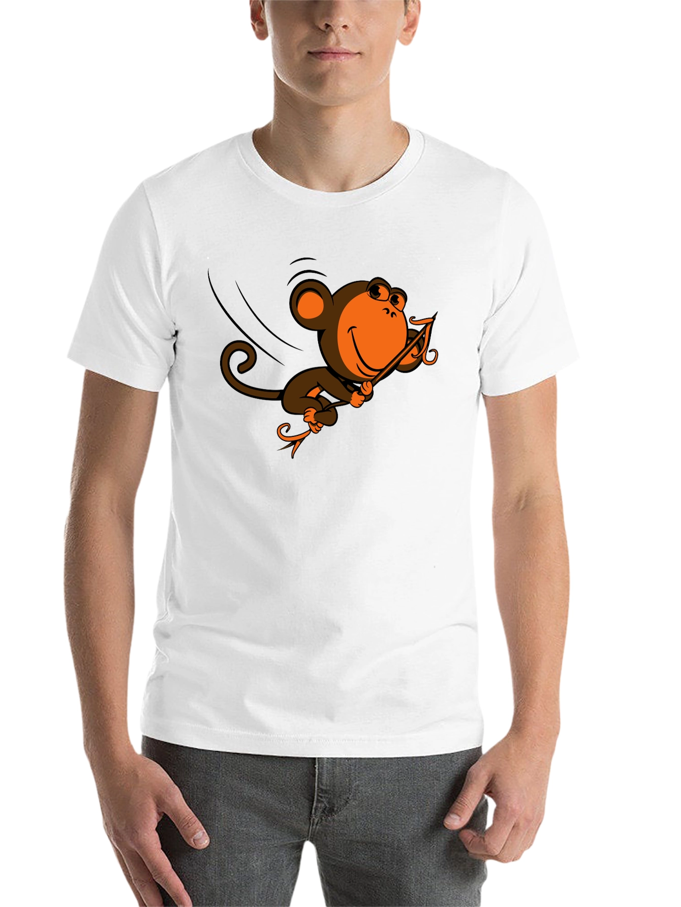 Black Monkey Swinging T-Shirt - Fun Cartoon Design view 14