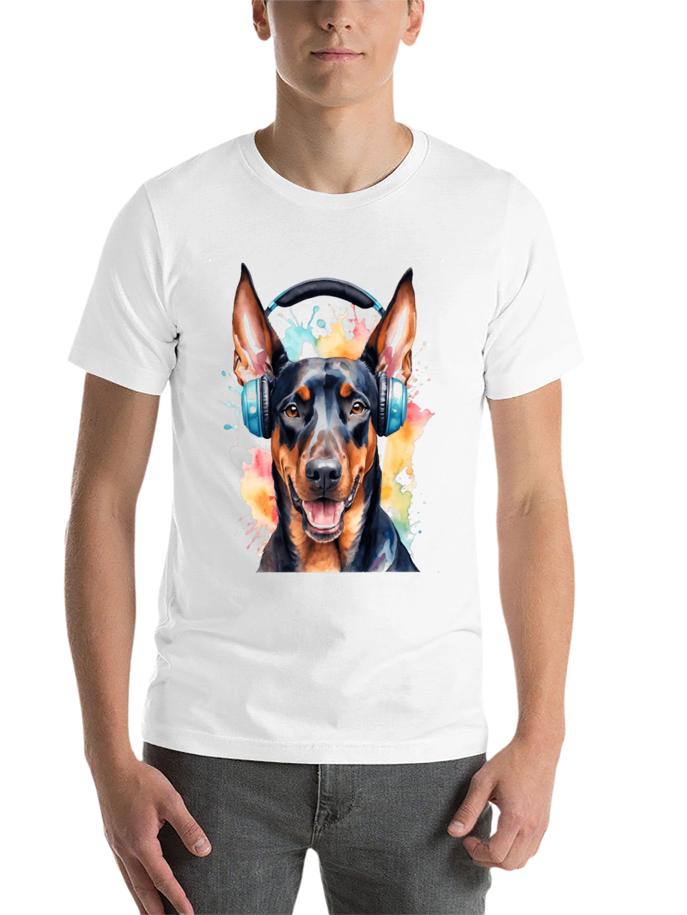 Black Dog with Headphones Black T-Shirt view 14