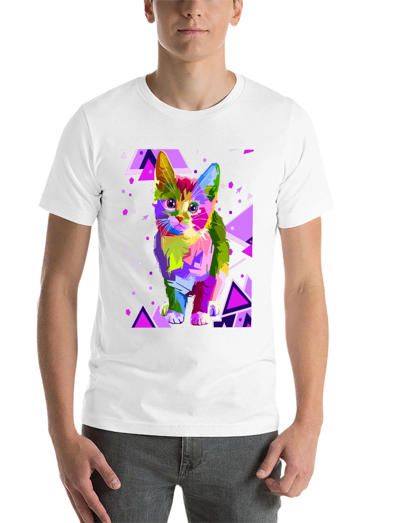 Black Abstract Cat Graphic T-Shirt view 14